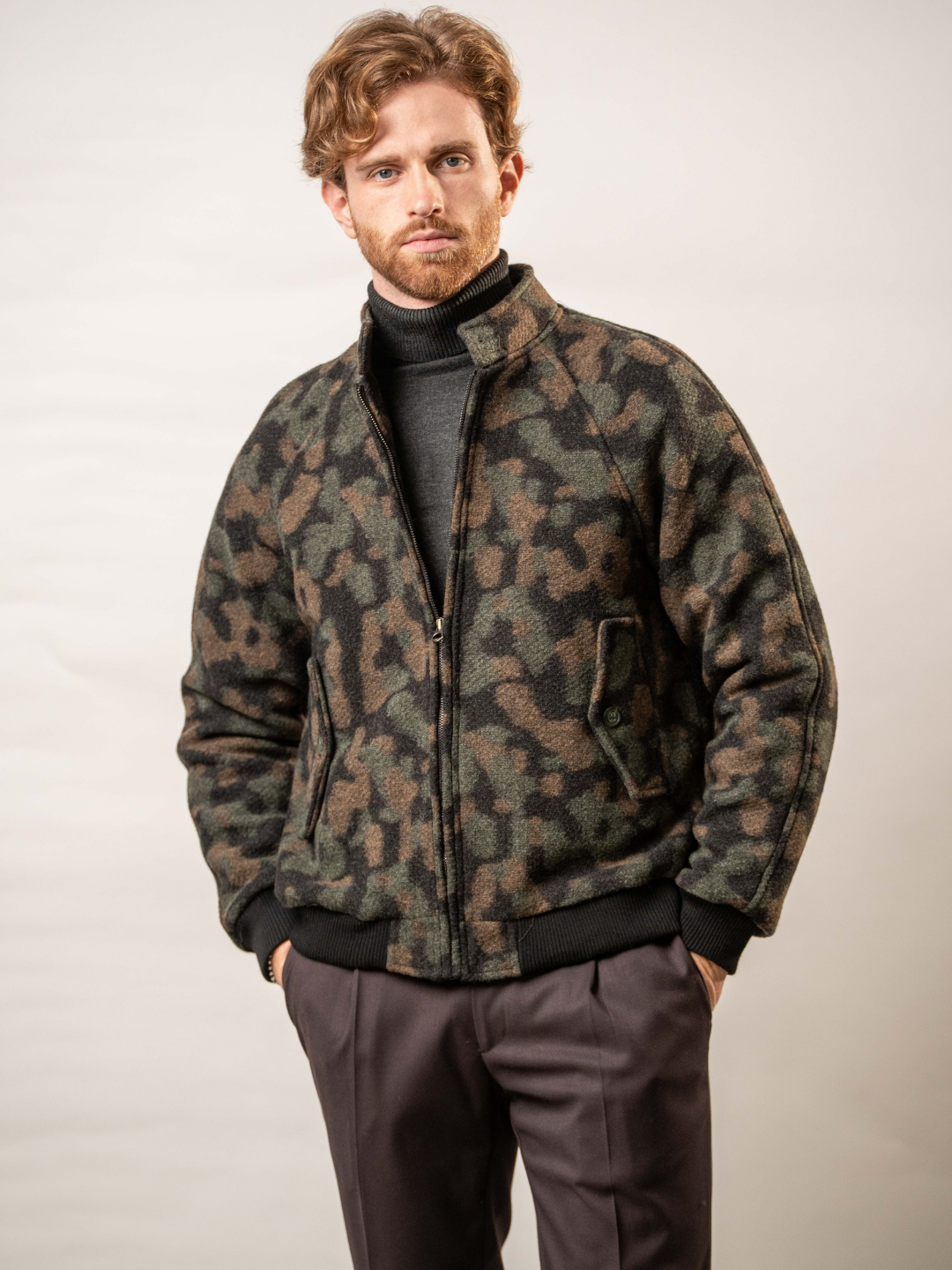 Giubbino fantasia camouflage in misto lana – Karl Mommoo