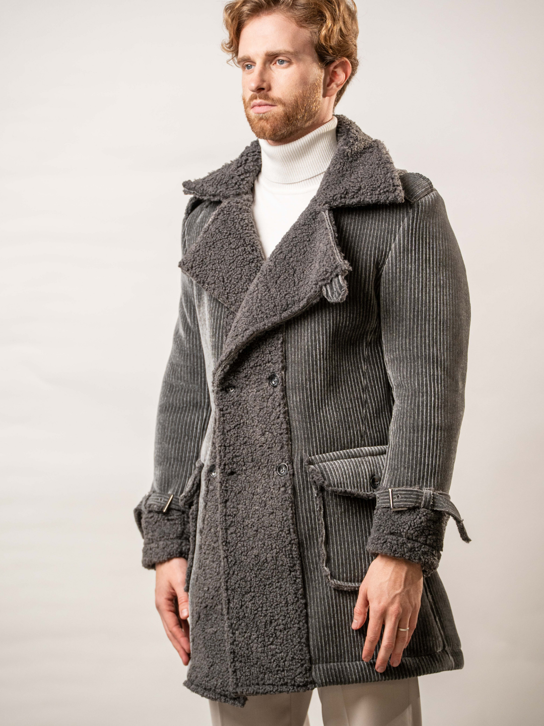 Cappotto doppiopetto in mix velluto – Karl Mommoo