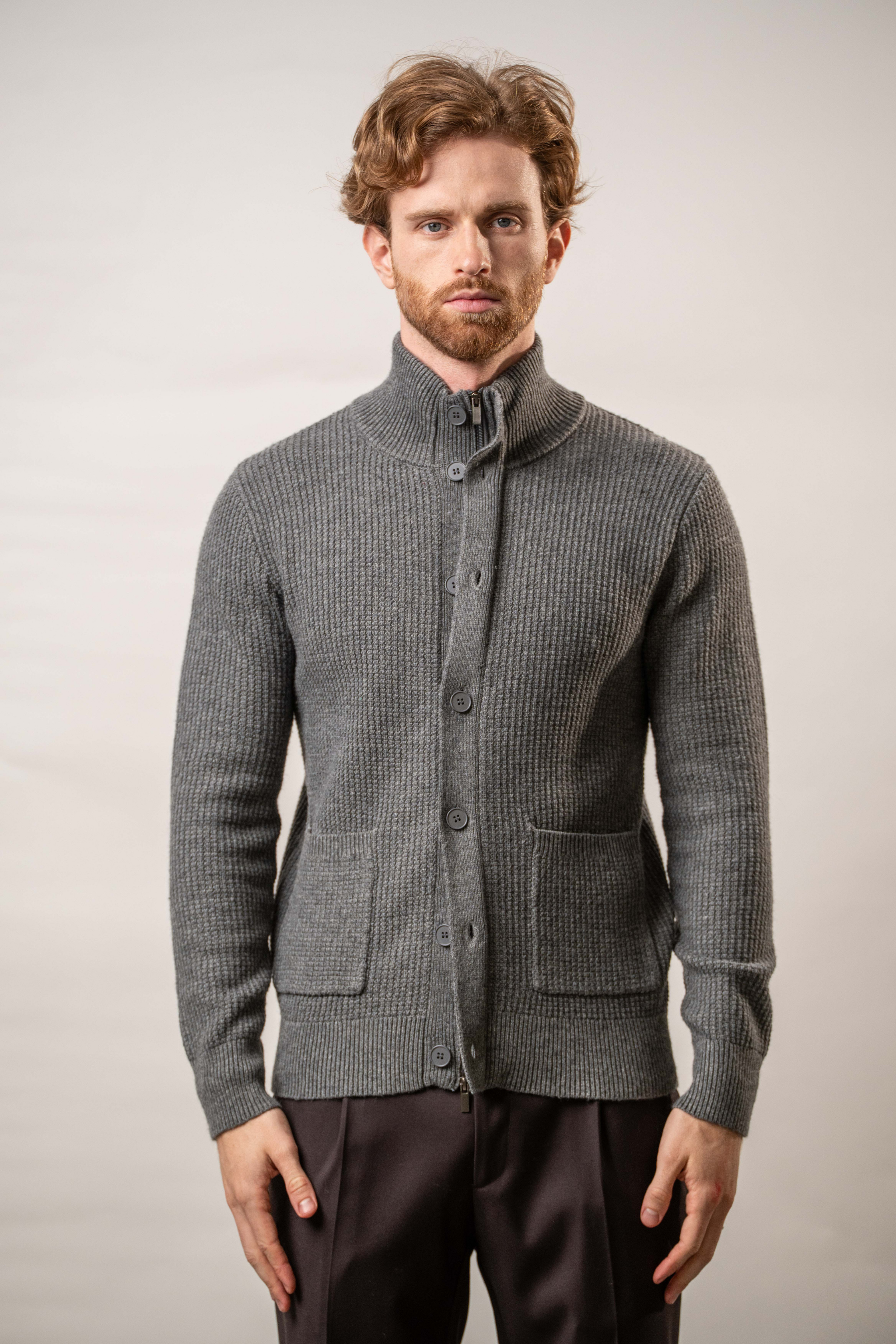 Maglia zip e bottoni in misto lana – Karl Mommoo