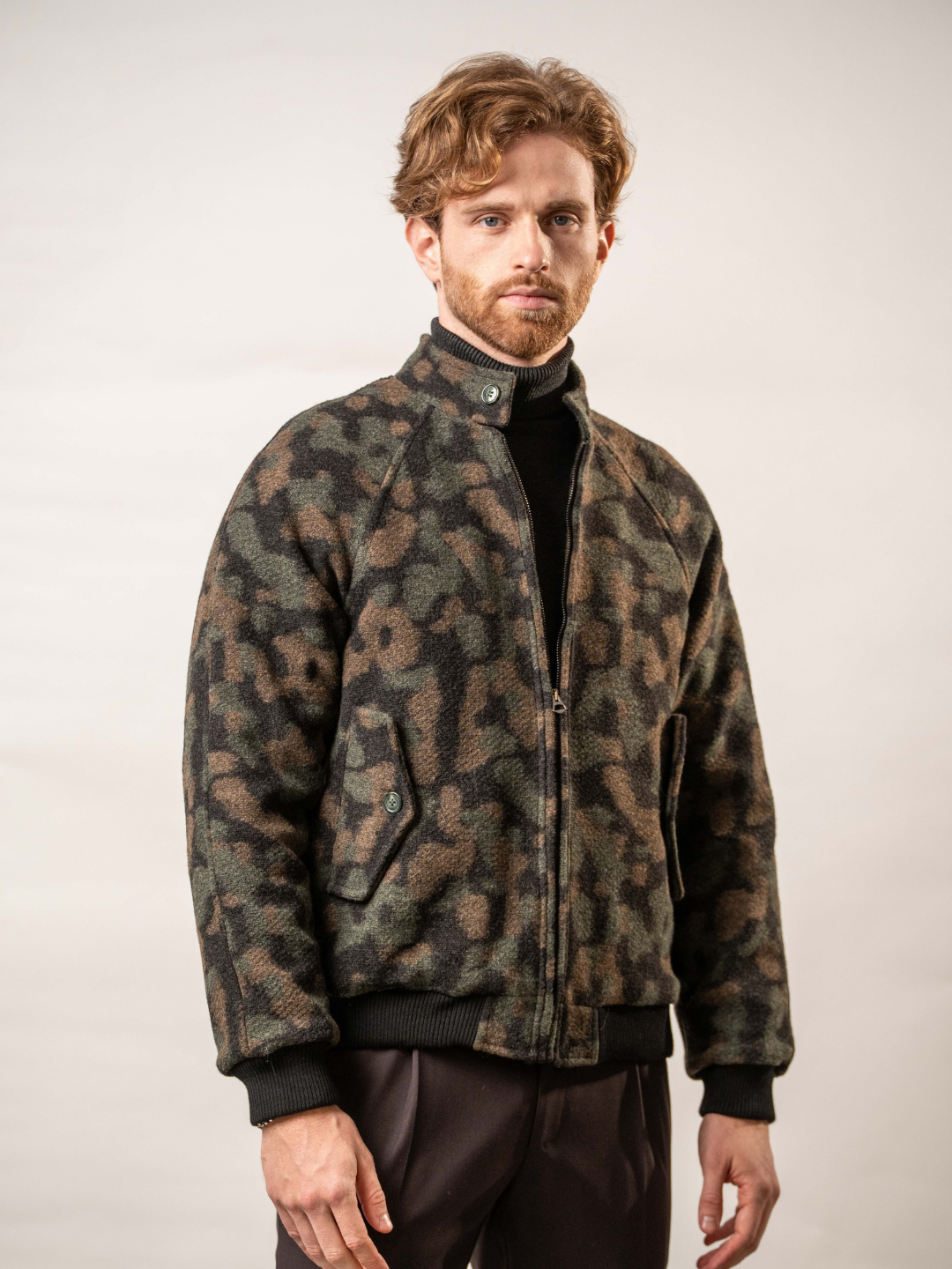Giubbino fantasia camouflage in misto lana – Karl Mommoo
