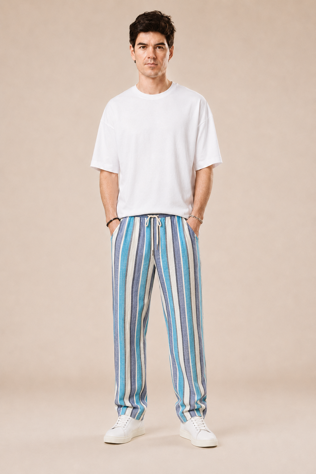 Pantalone con laccio regular fit 100% Lino