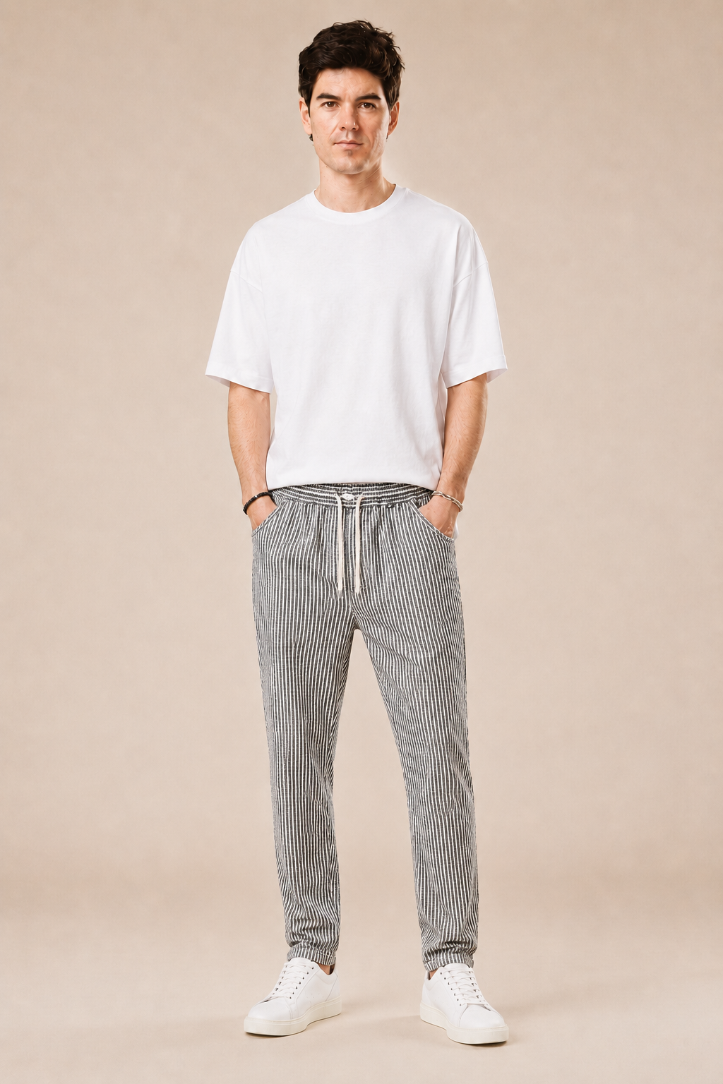 Pantalone con laccio regular fit 100% Lino
