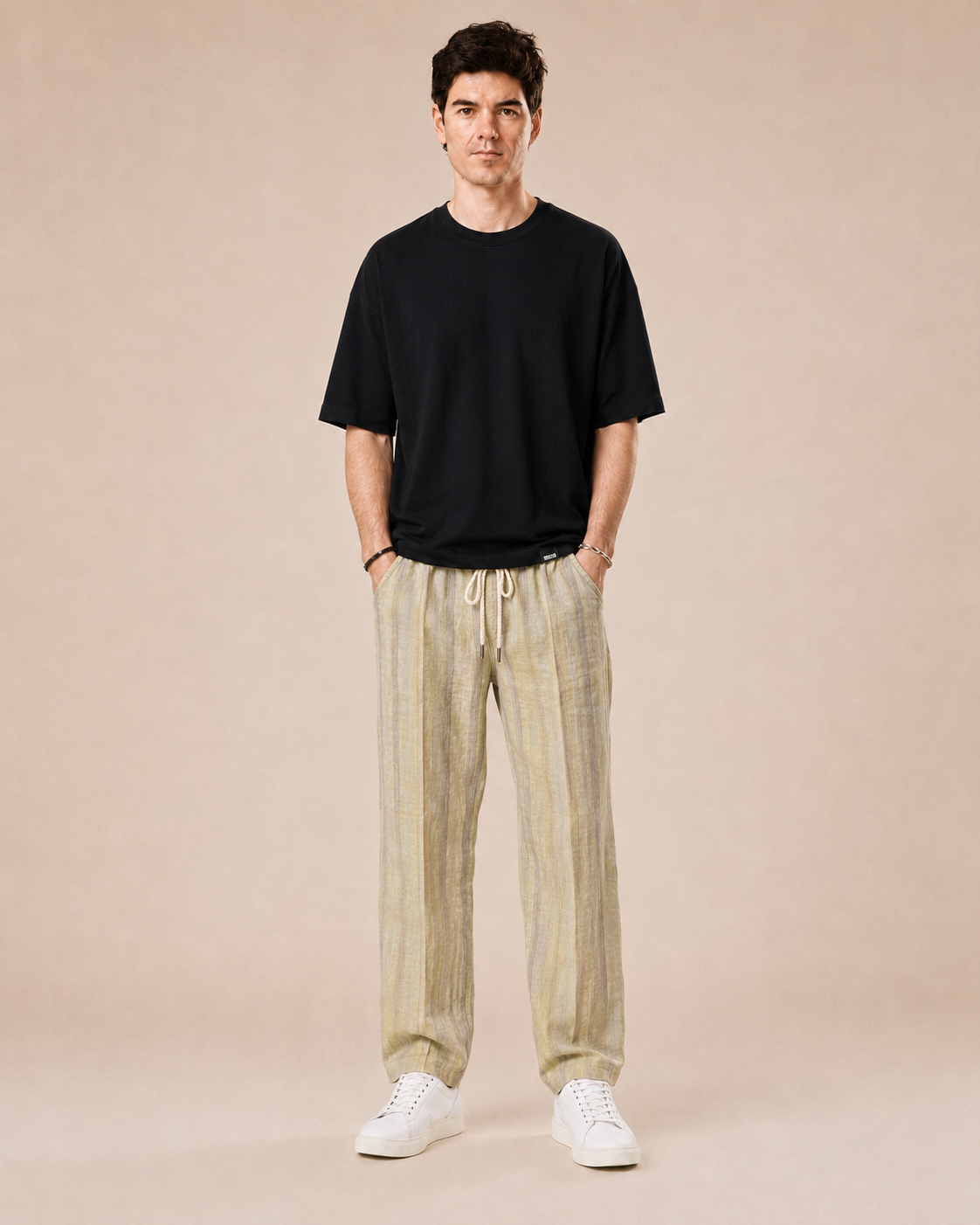 Pantalone con laccio regular fit 100% Lino