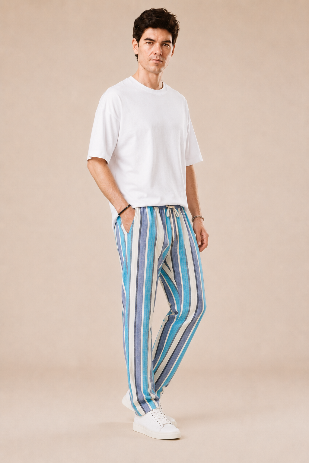 Pantalone con laccio regular fit 100% Lino