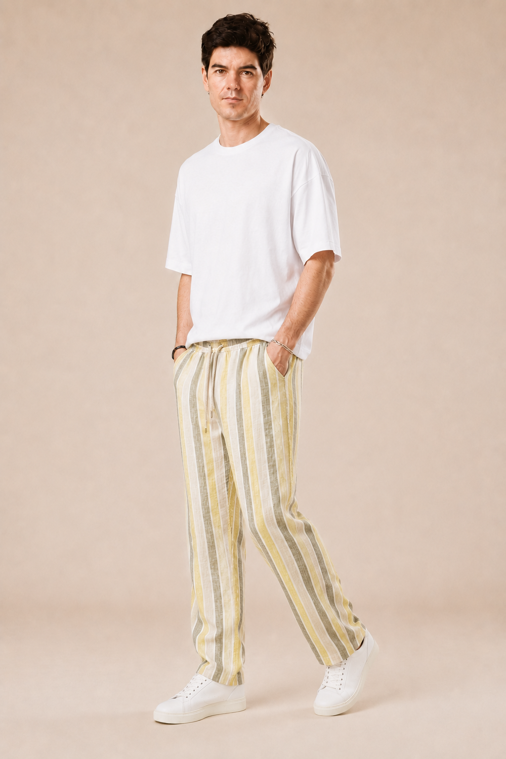 Pantalone con laccio regular fit 100% Lino