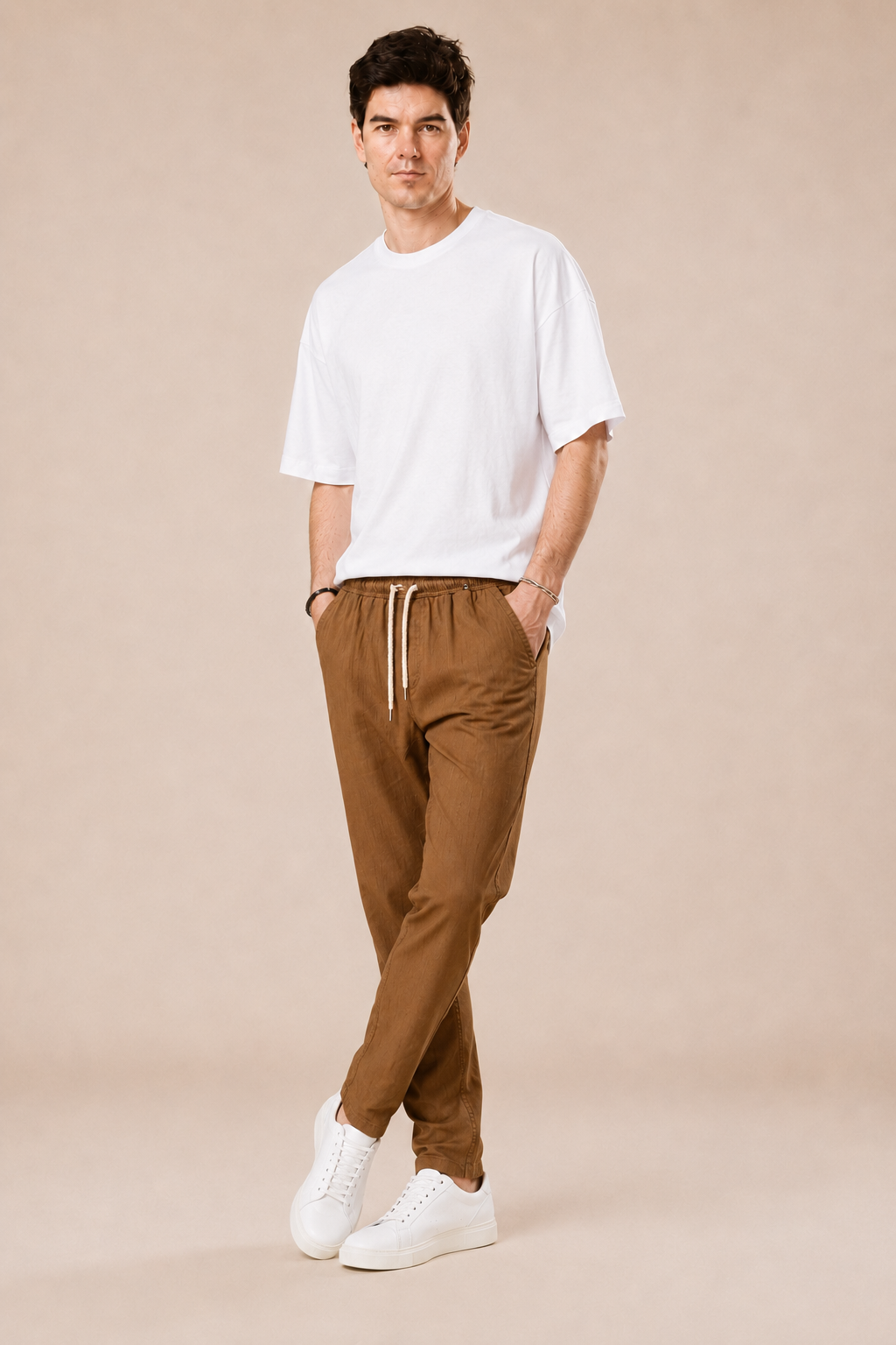 Pantalone con laccio regular fit 100% Lino