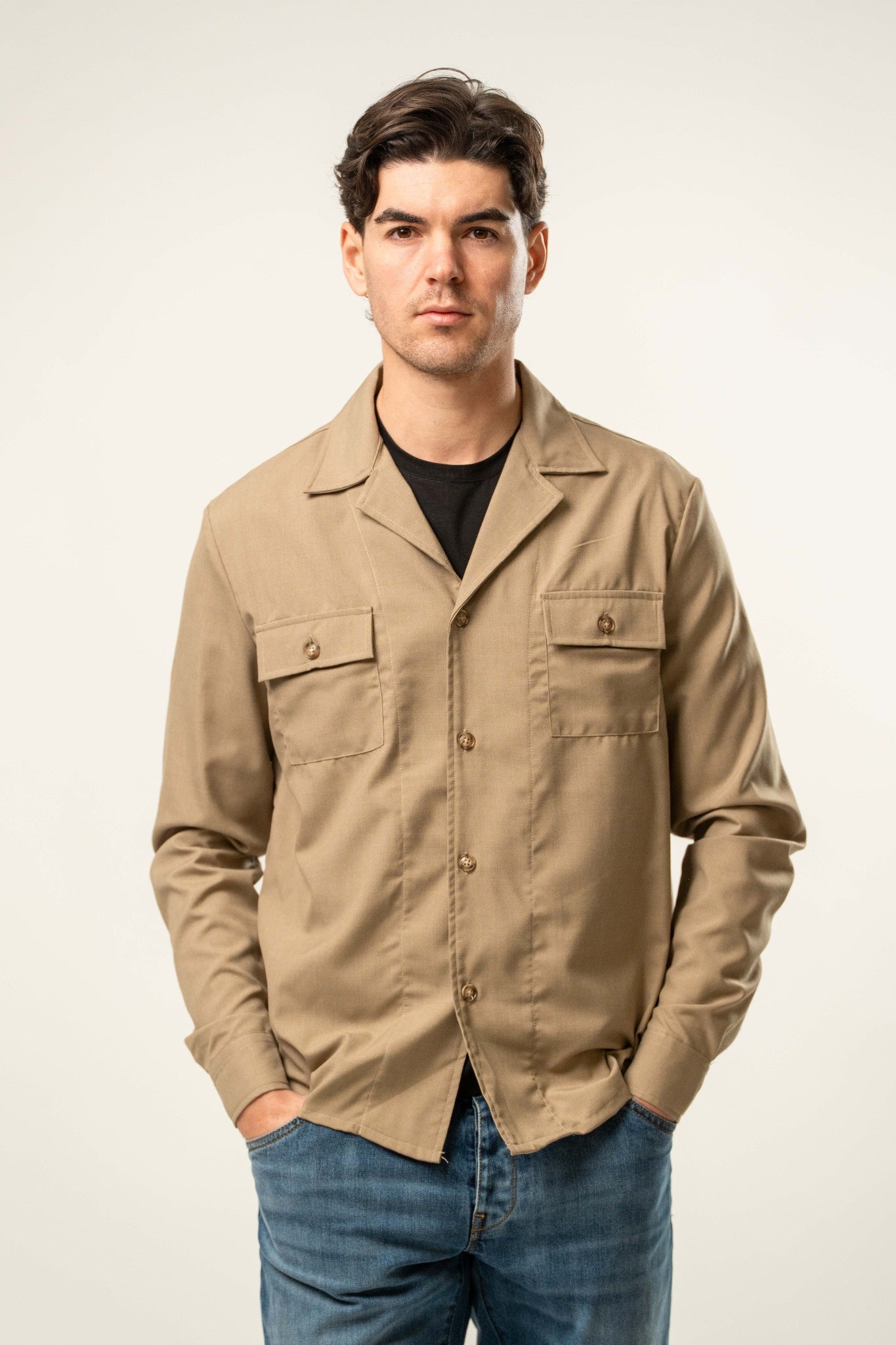 Giacca camicia uomo color sabbia