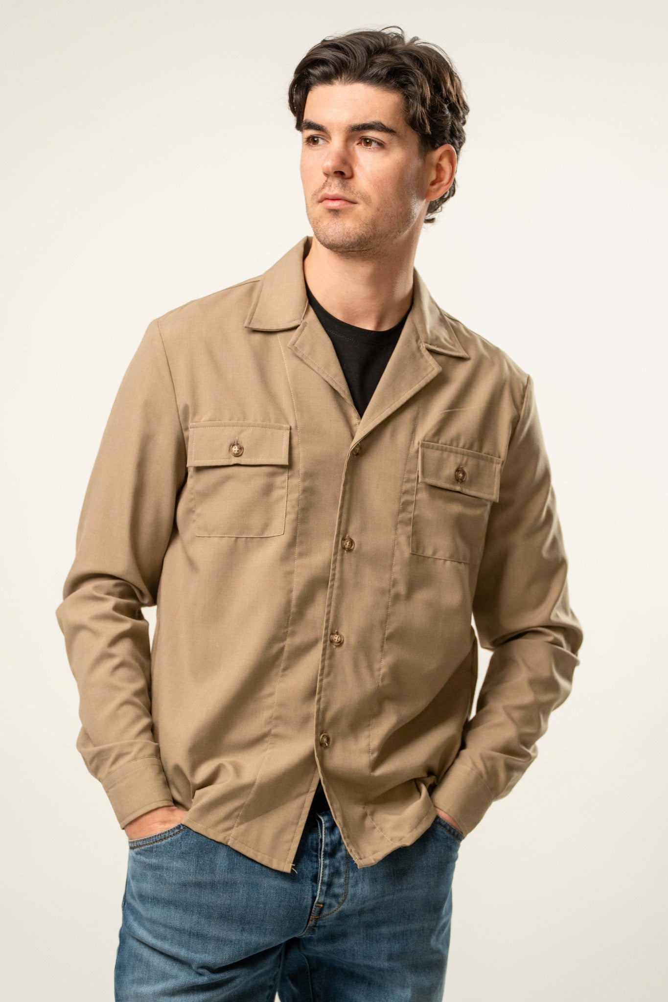 Giacca camicia uomo color sabbia