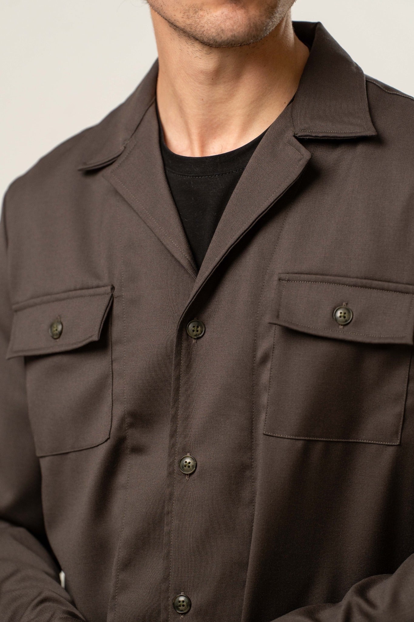 Giacca camicia uomo color marrone scuro