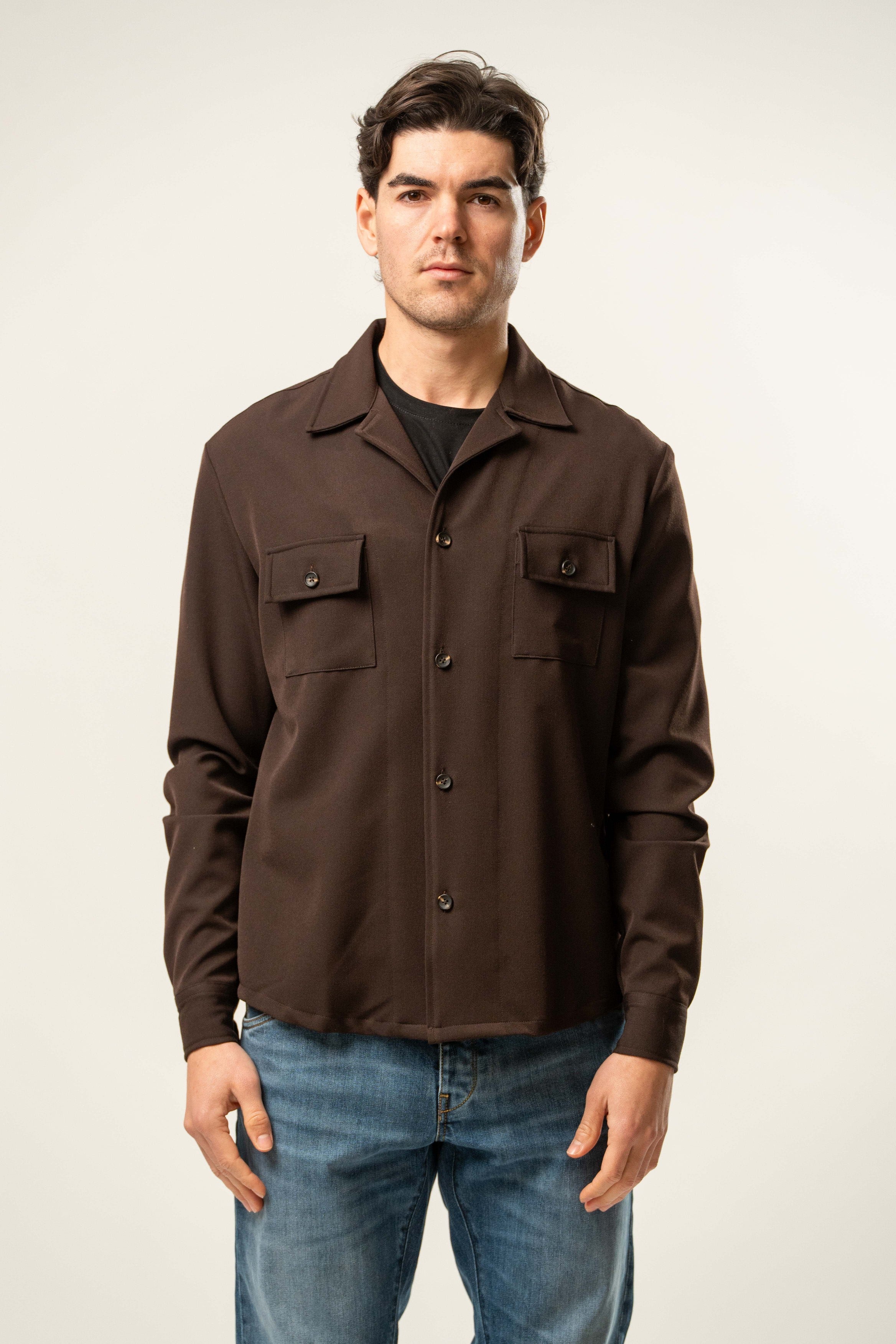 Giacca camicia uomo color marrone