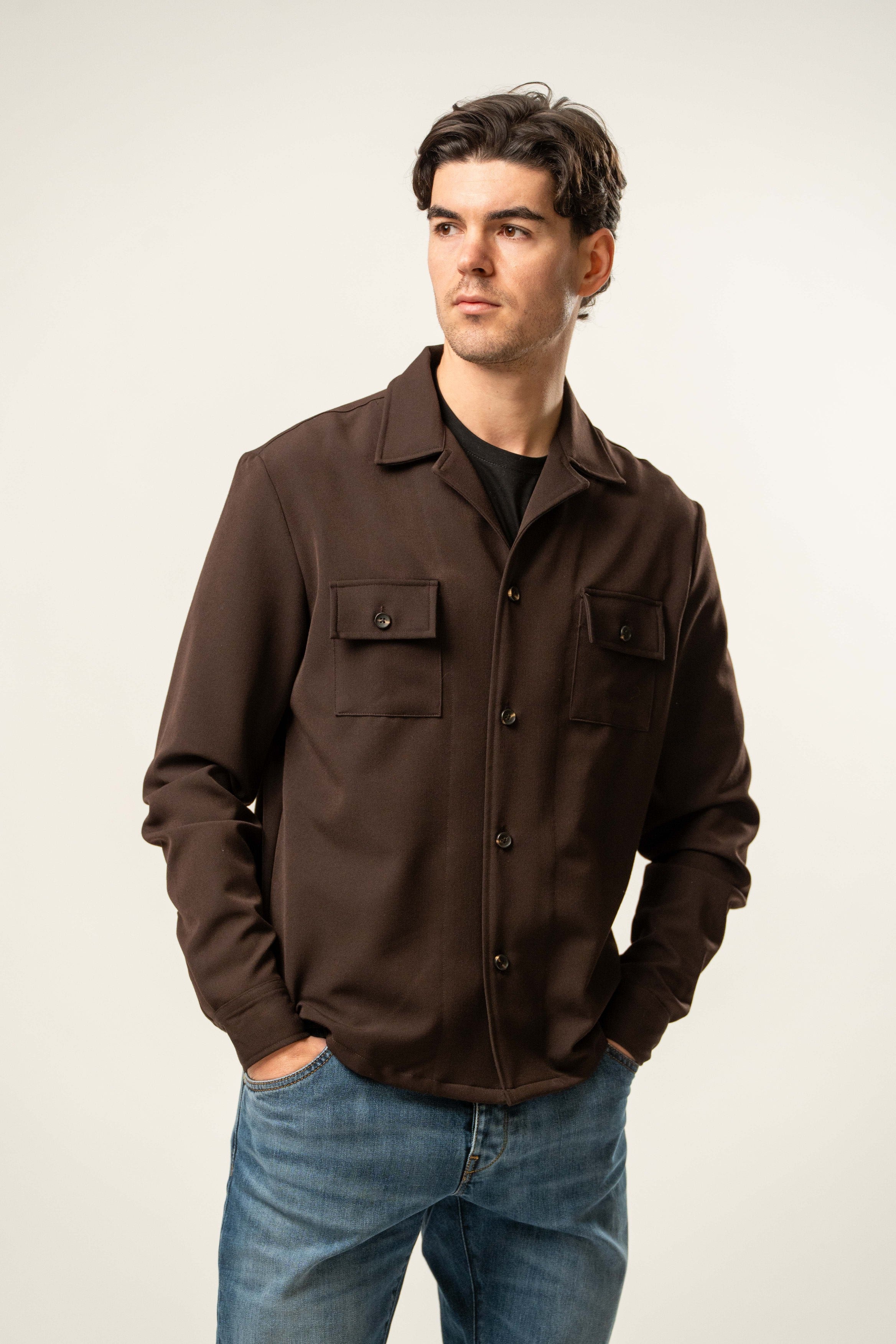 Giacca camicia uomo color marrone