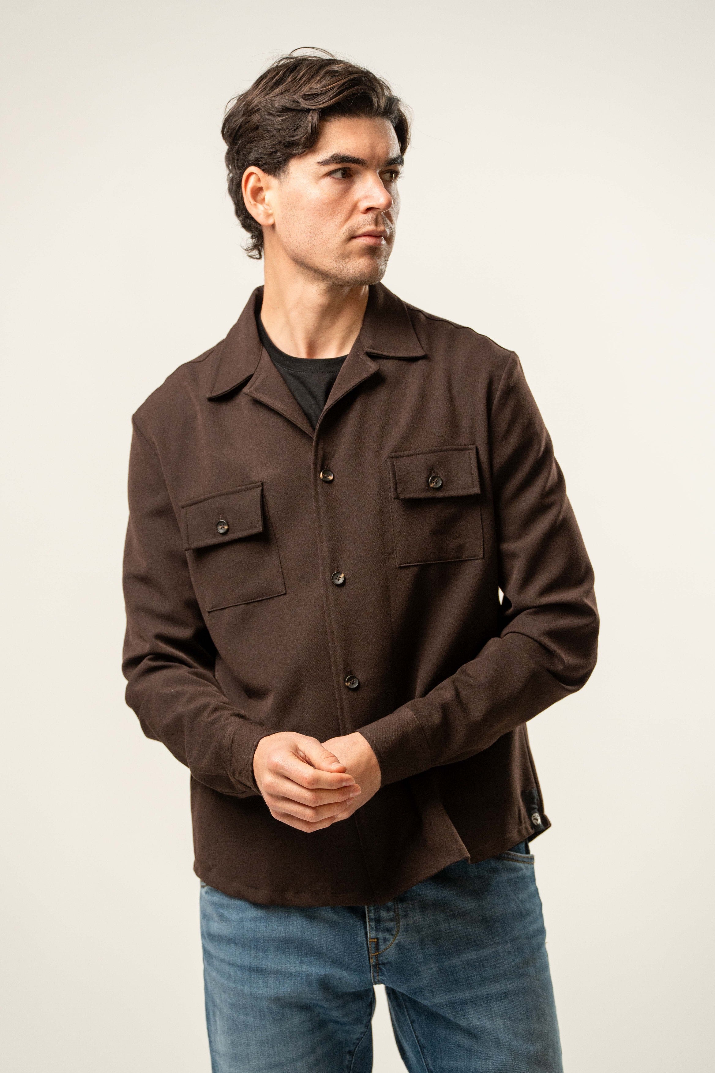 Giacca camicia uomo color marrone