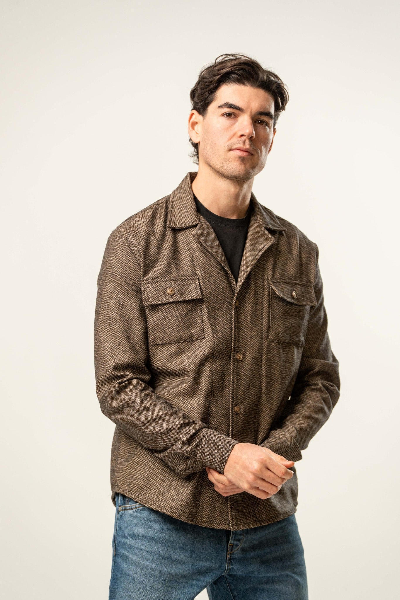 Giacca camicia uomo fantasia micro texture marrone