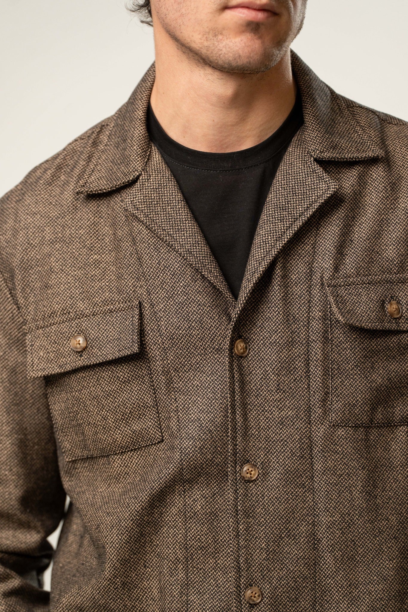 Giacca camicia uomo fantasia micro texture marrone