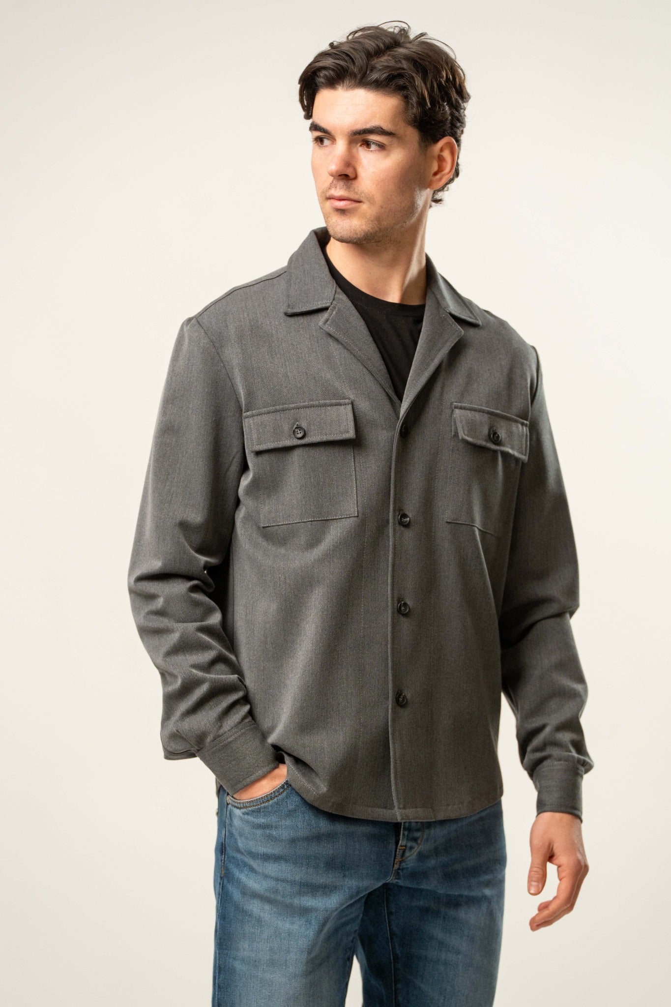 Giacca camicia uomo grigio antracite