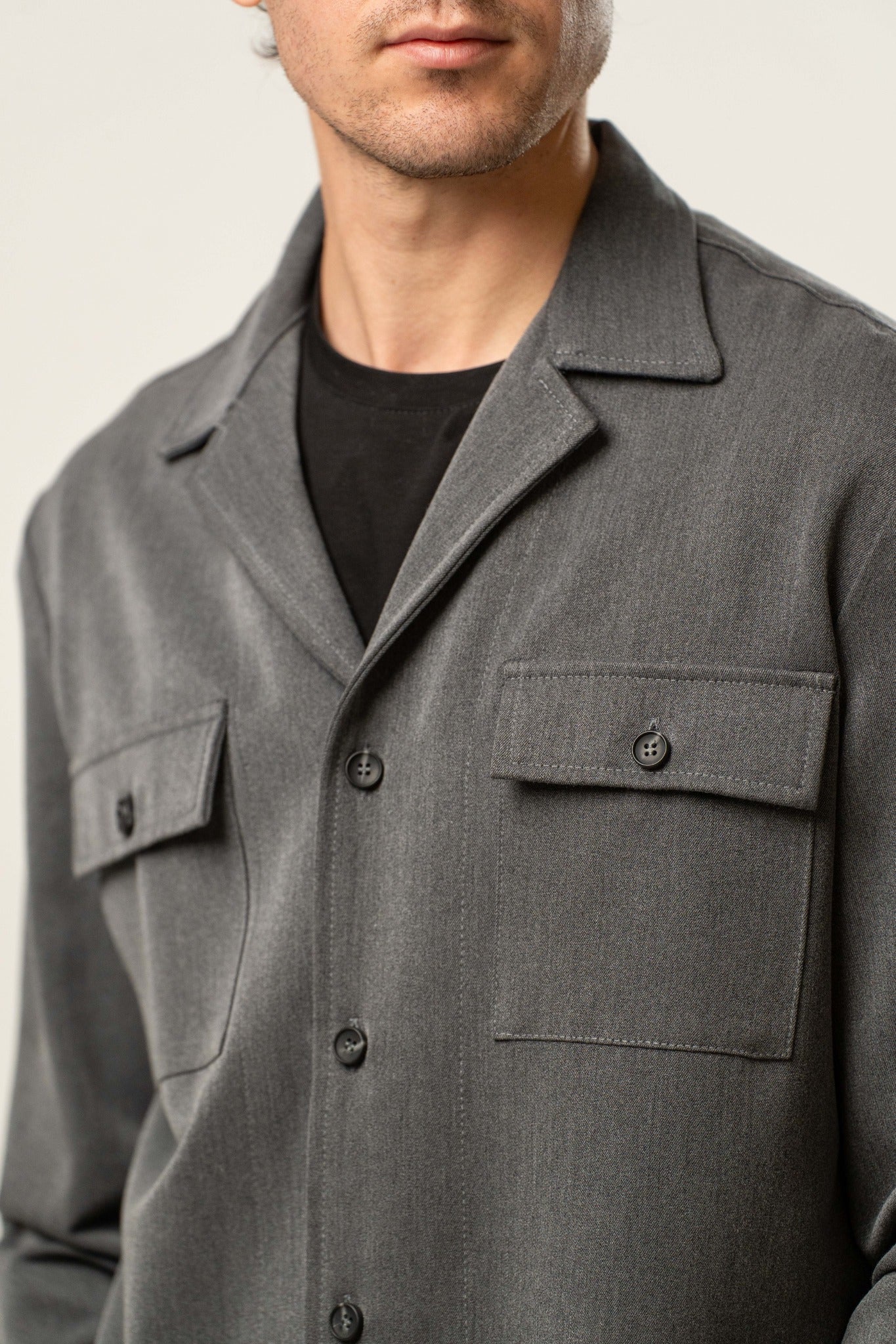 Giacca camicia uomo grigio antracite