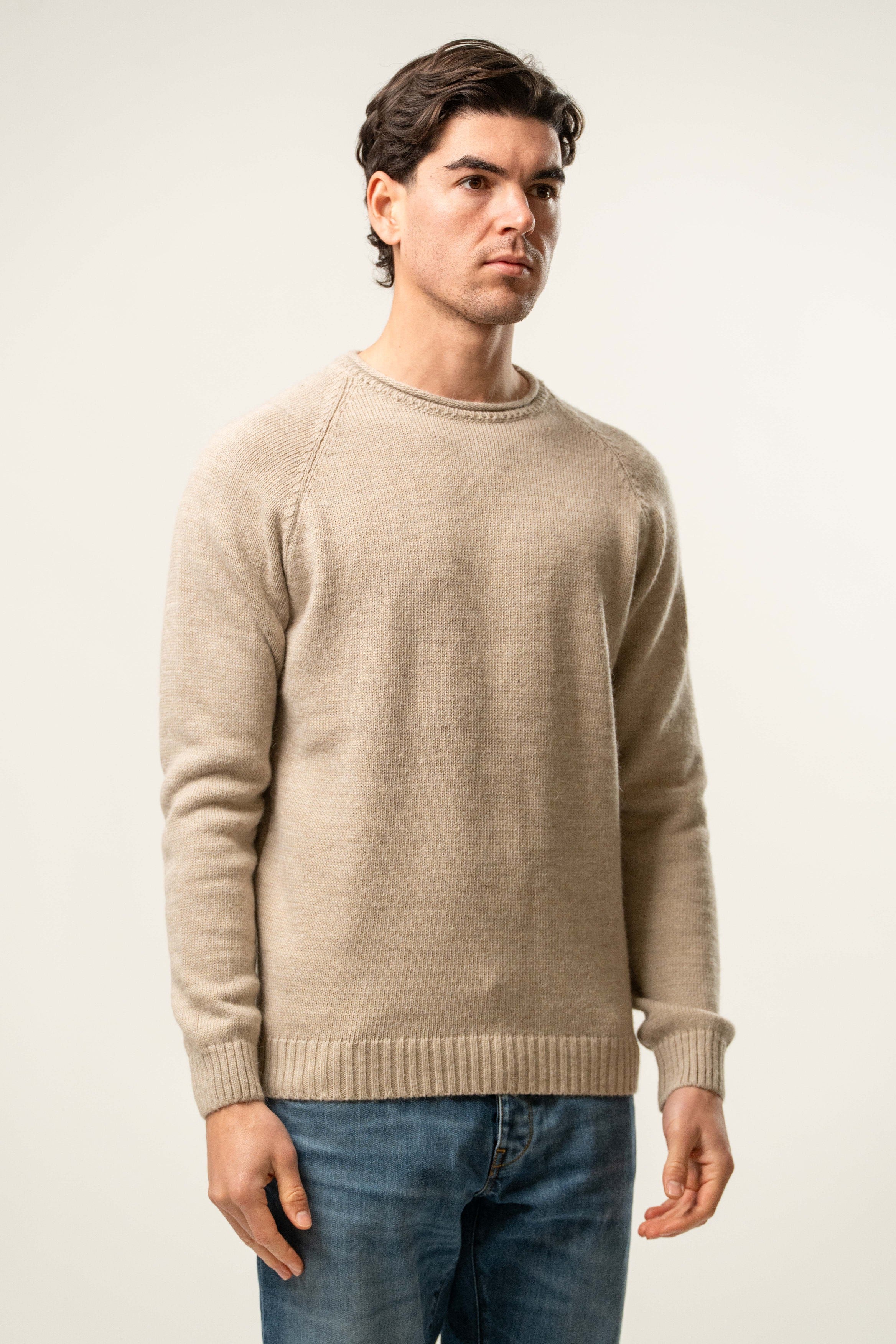 Maglia uomo girocollo in maglia beige