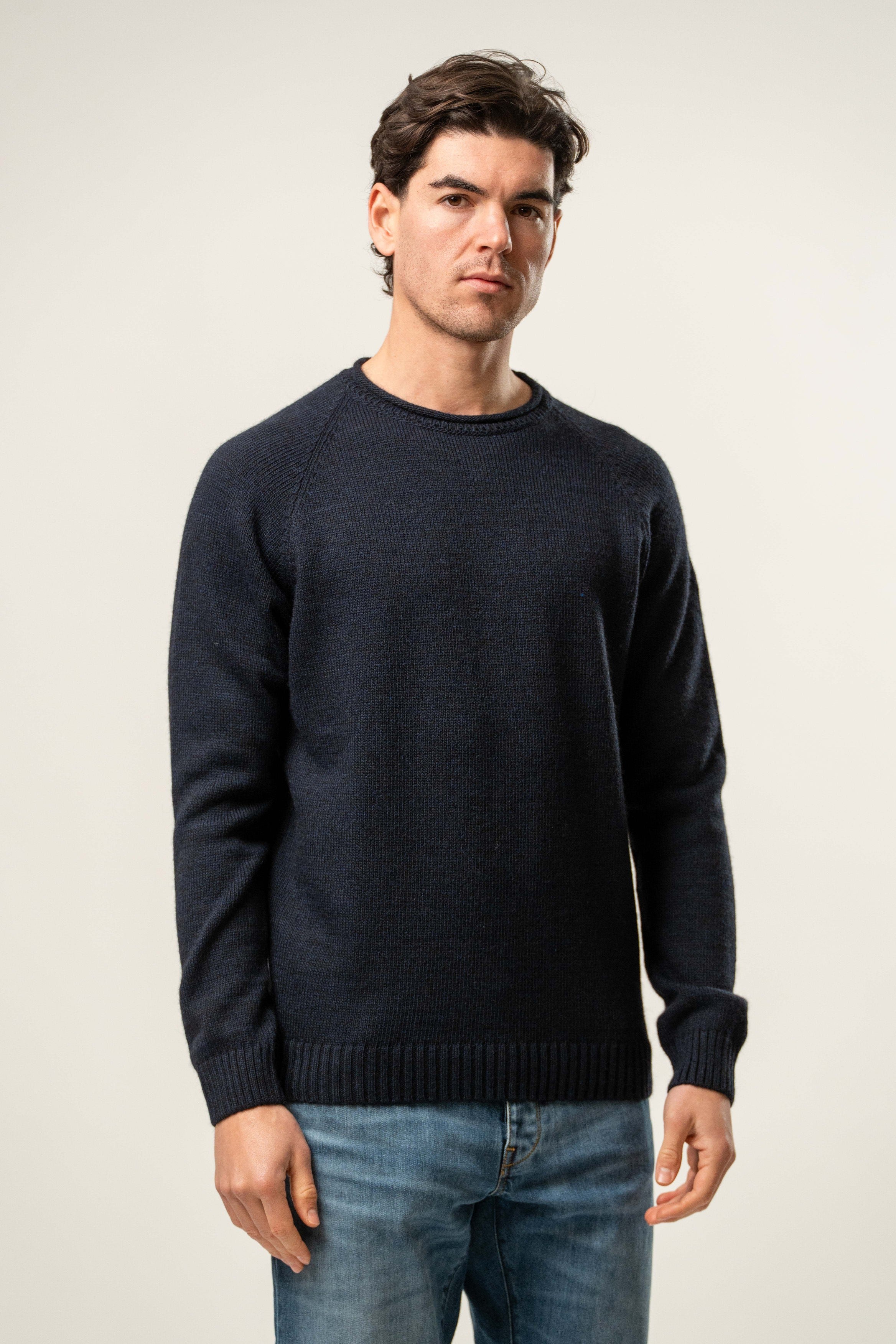 Maglia uomo girocollo in maglia blu scuro