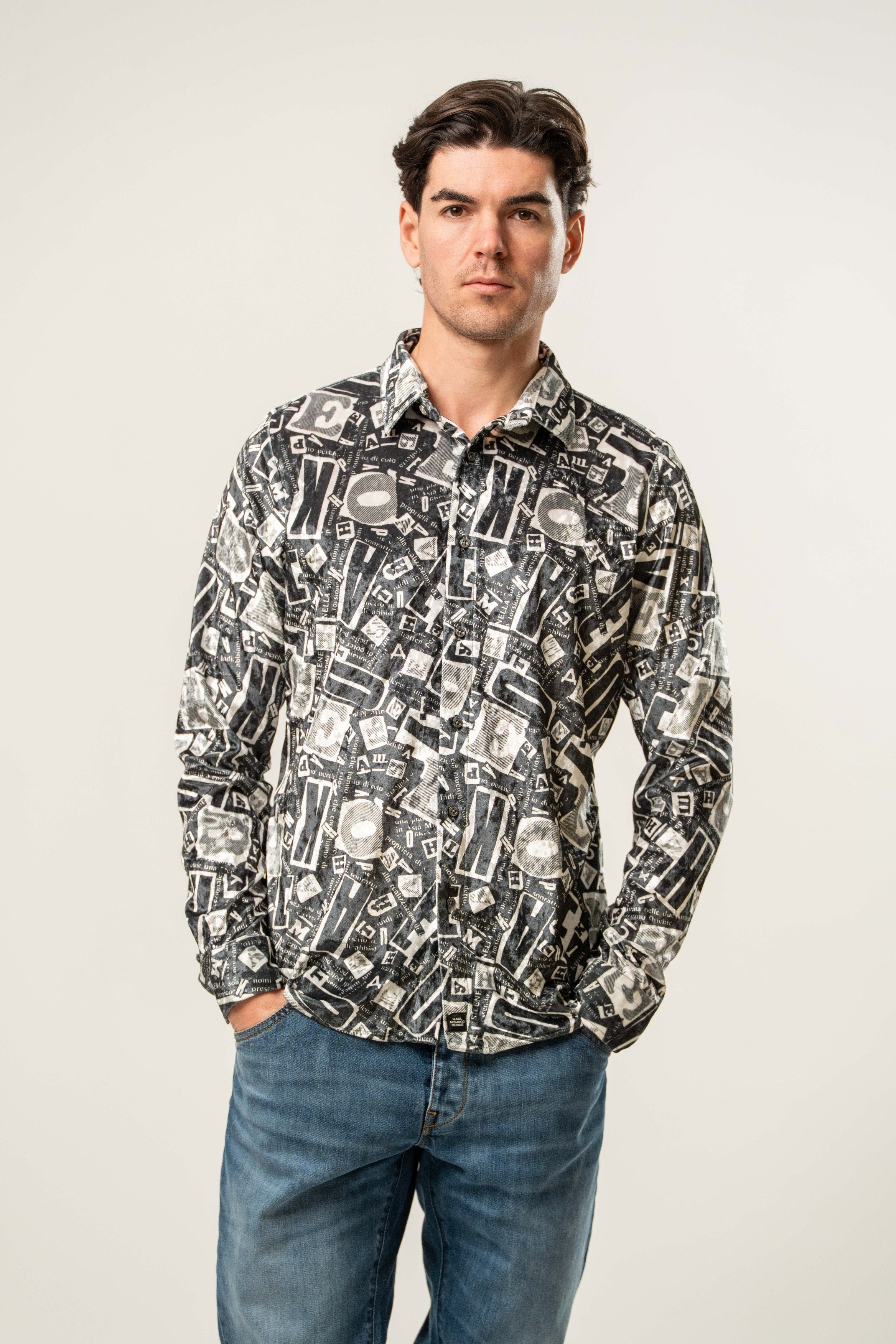 Camicia uomo fantasia grafica monocromo