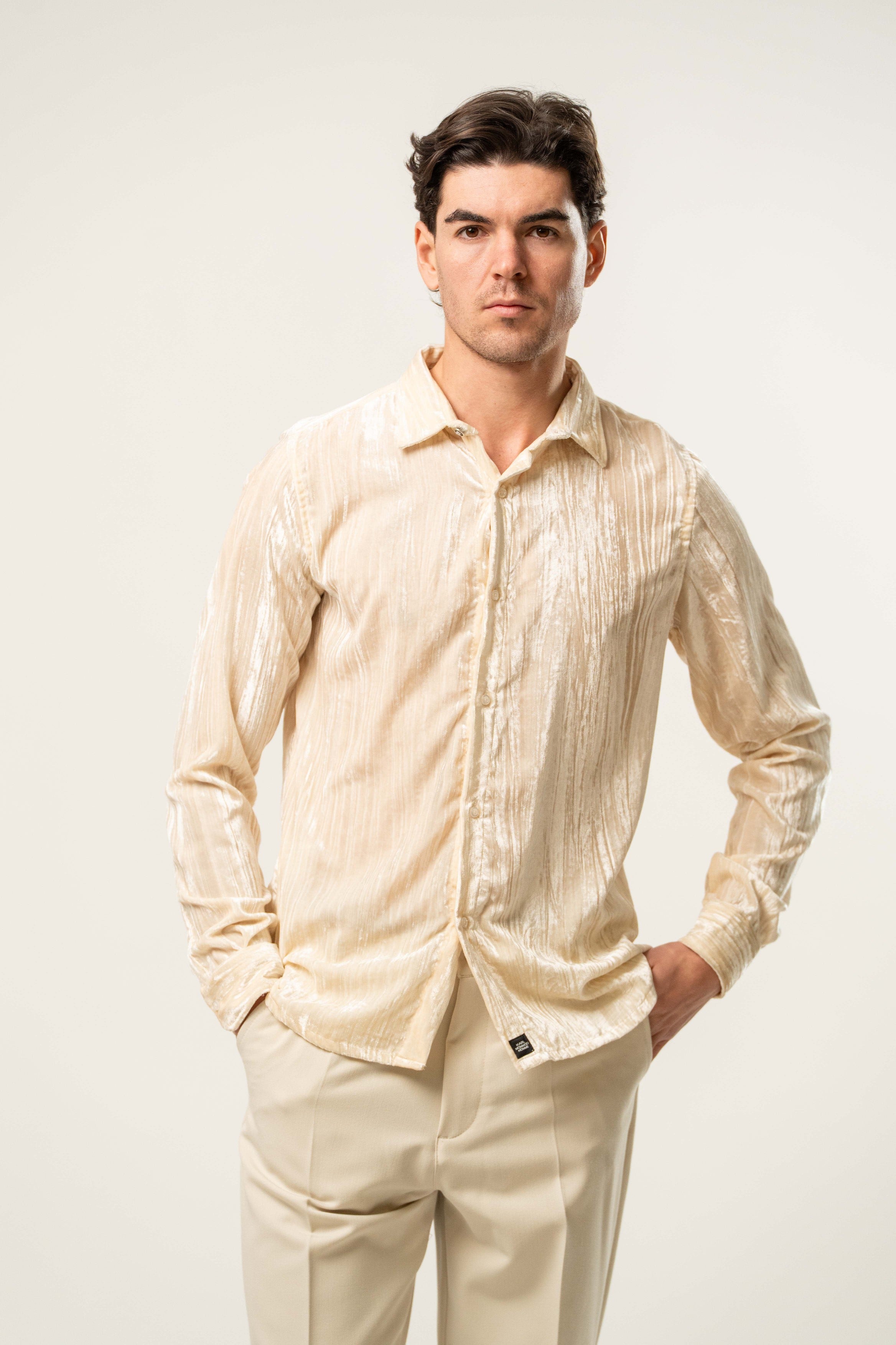 Camicia uomo in velluto chiaro
