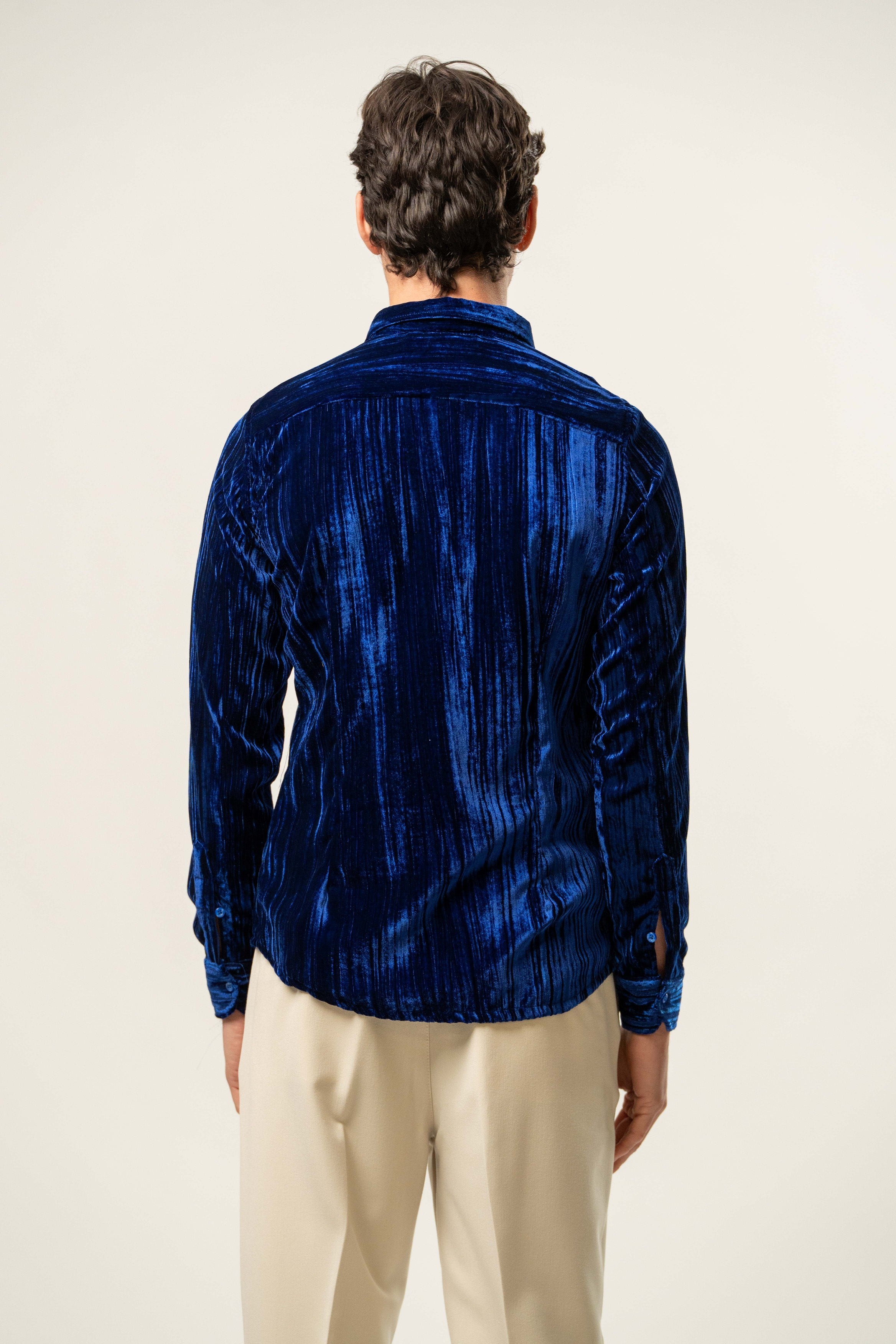 Camicia uomo in velluto blu