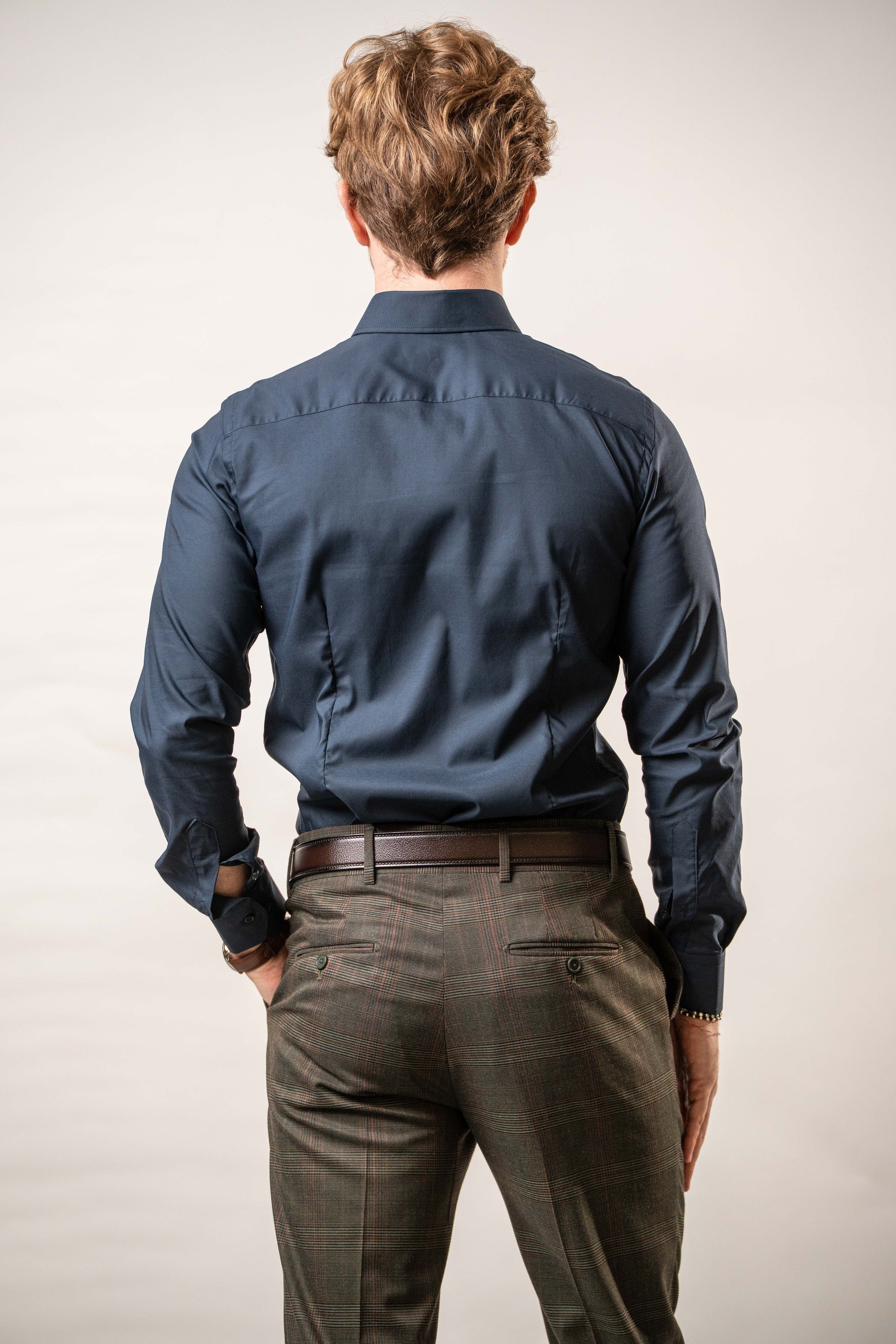 Camicia blu botton-down in cotone stretch – Karl Mommoo