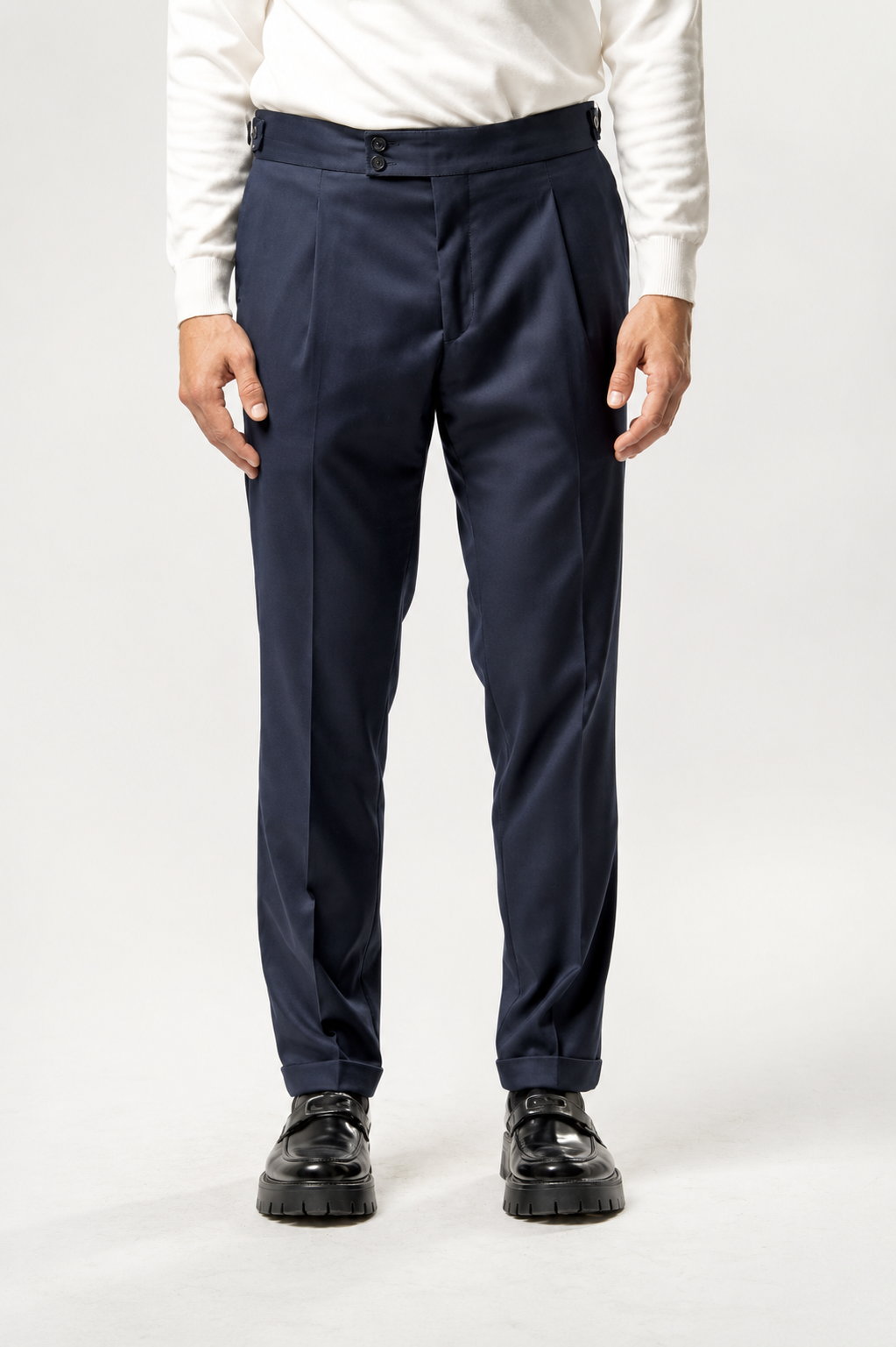 Pantalone Uomo con Pinces e Stringenti – Blu