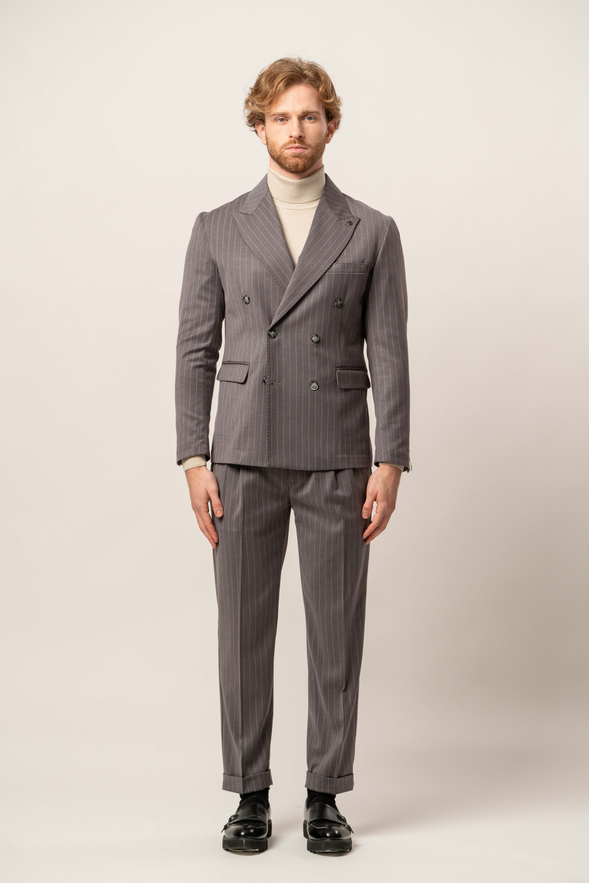 Giacca gessata doppiopetto – Karl Mommoo