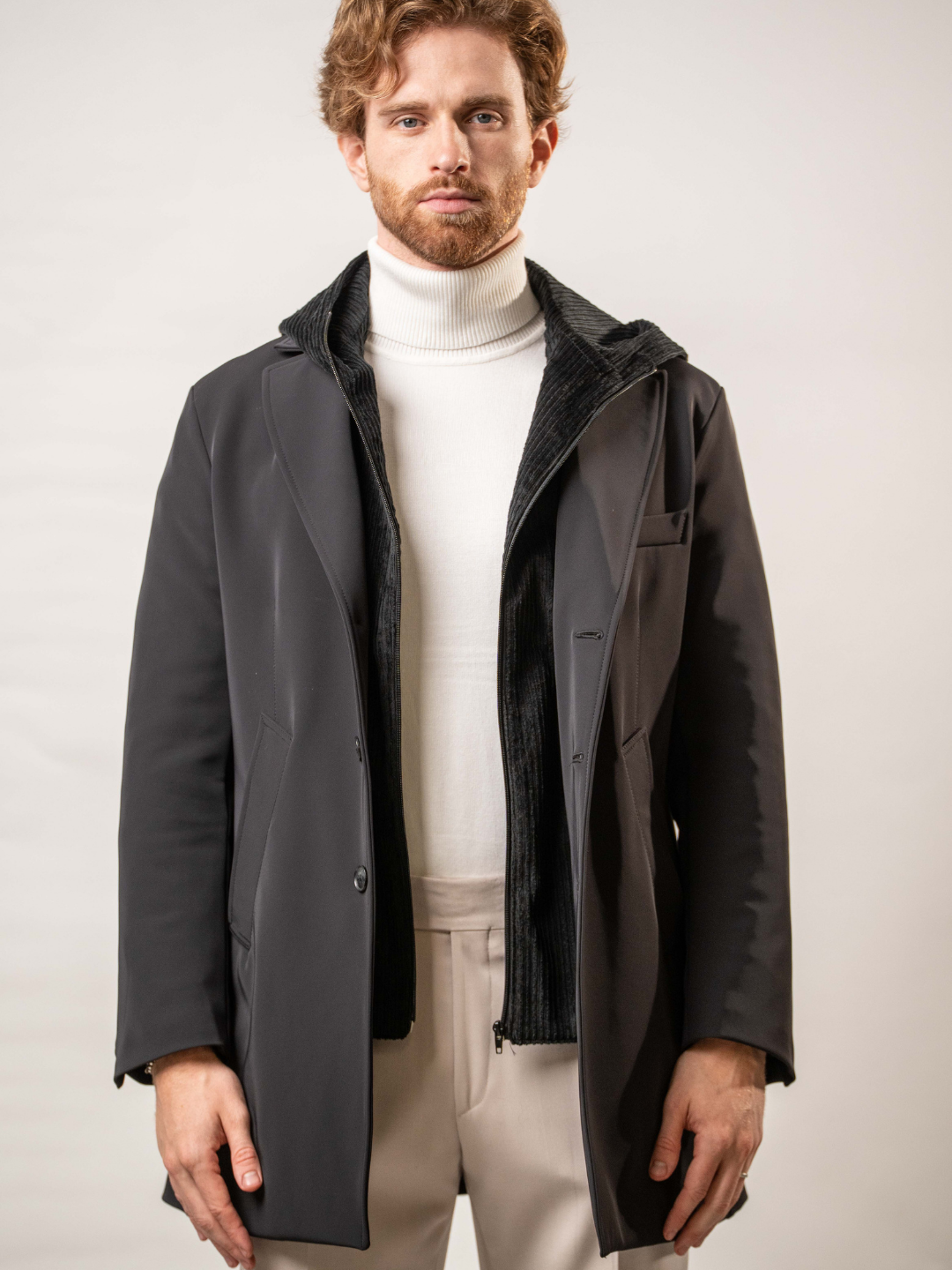 Cappotto in nylon con riporti in velluto - Karl Mommoo