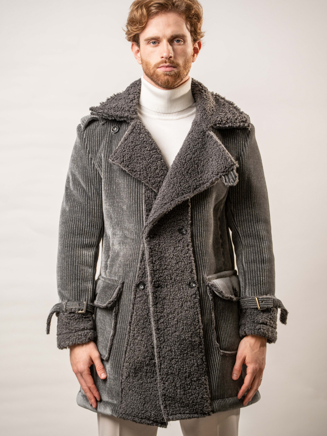 Cappotto doppiopetto in mix velluto – Karl Mommoo