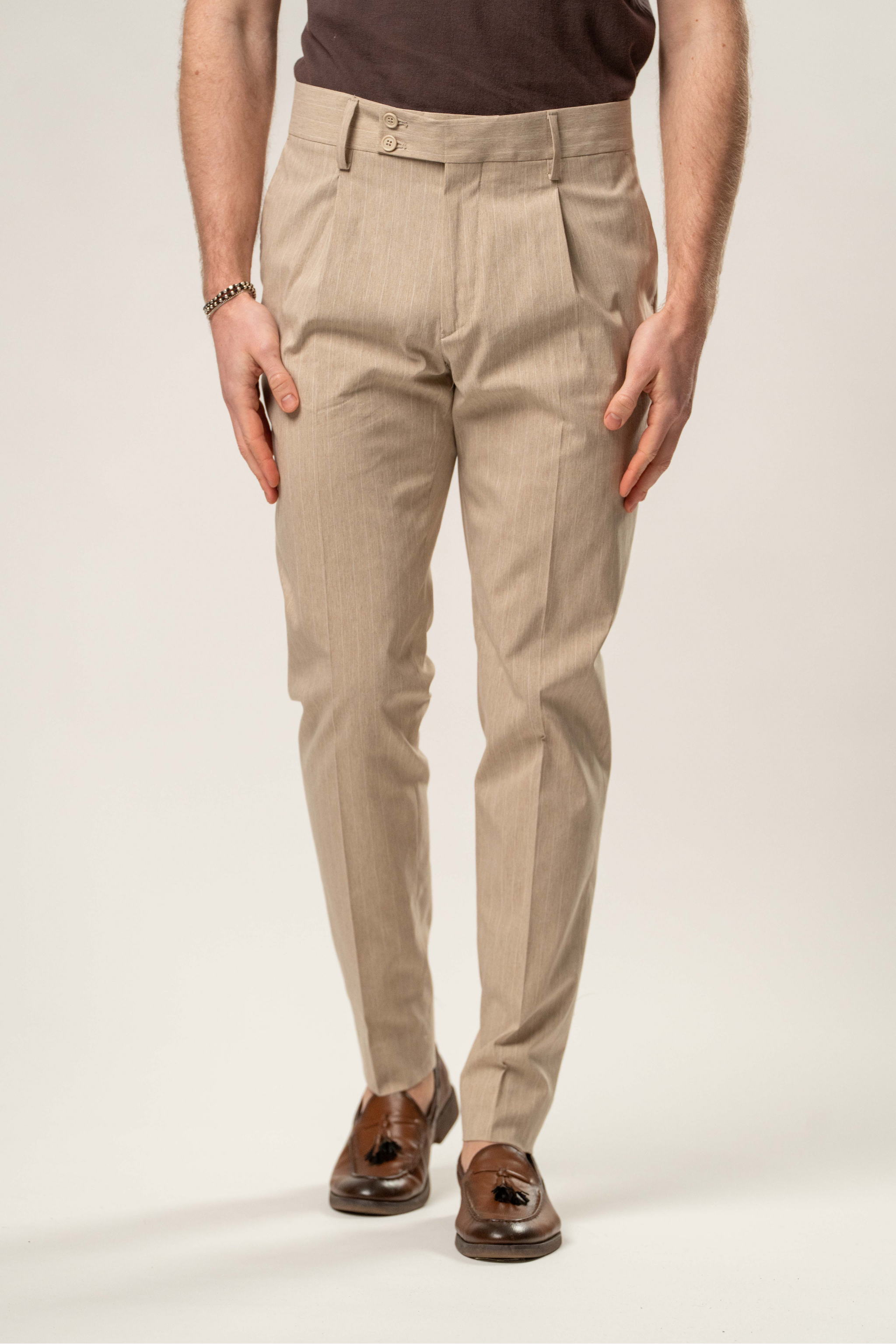 Pantalone Punto Napoli beige a righe