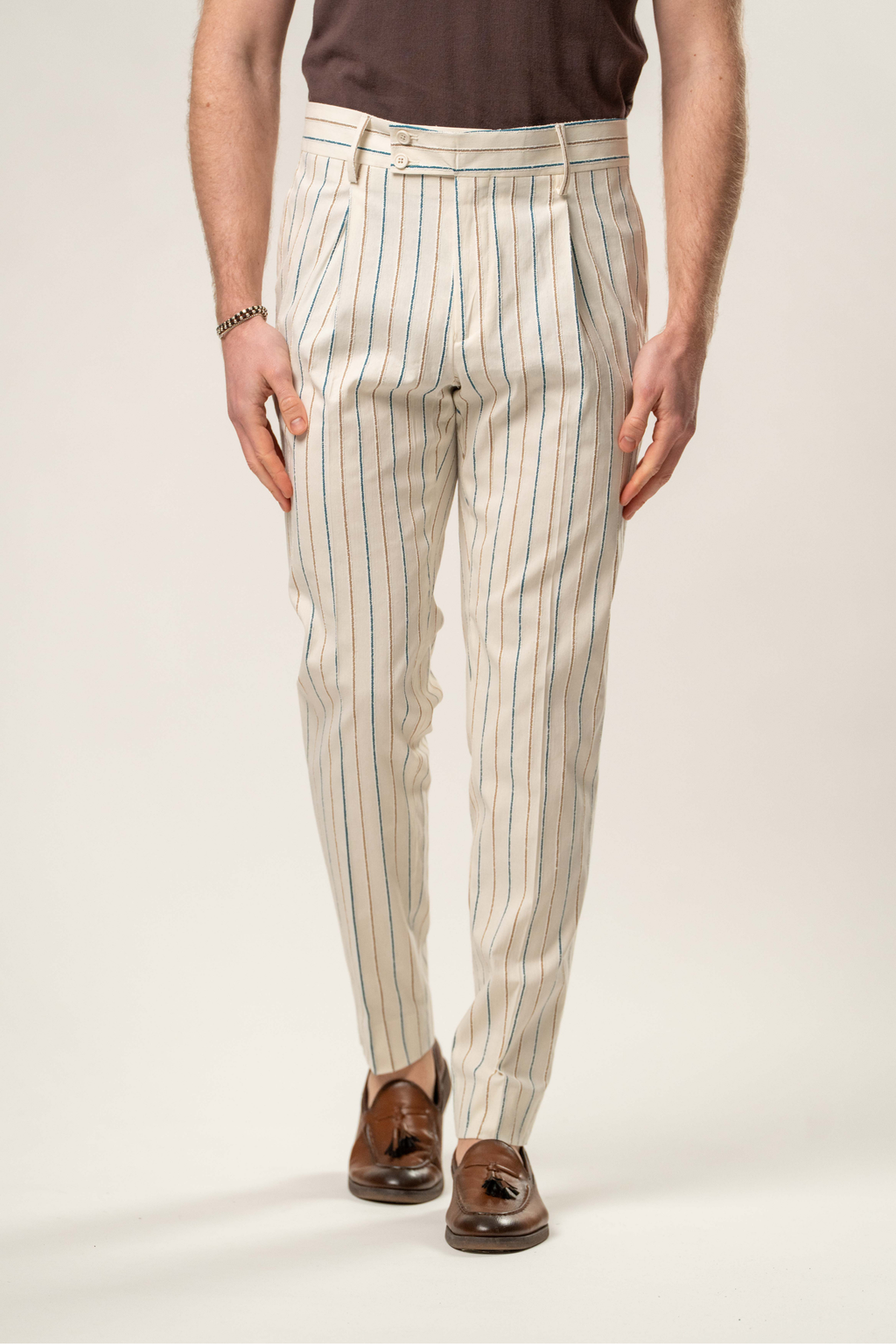 Pantalone Punto Napoli a righe blu e beige