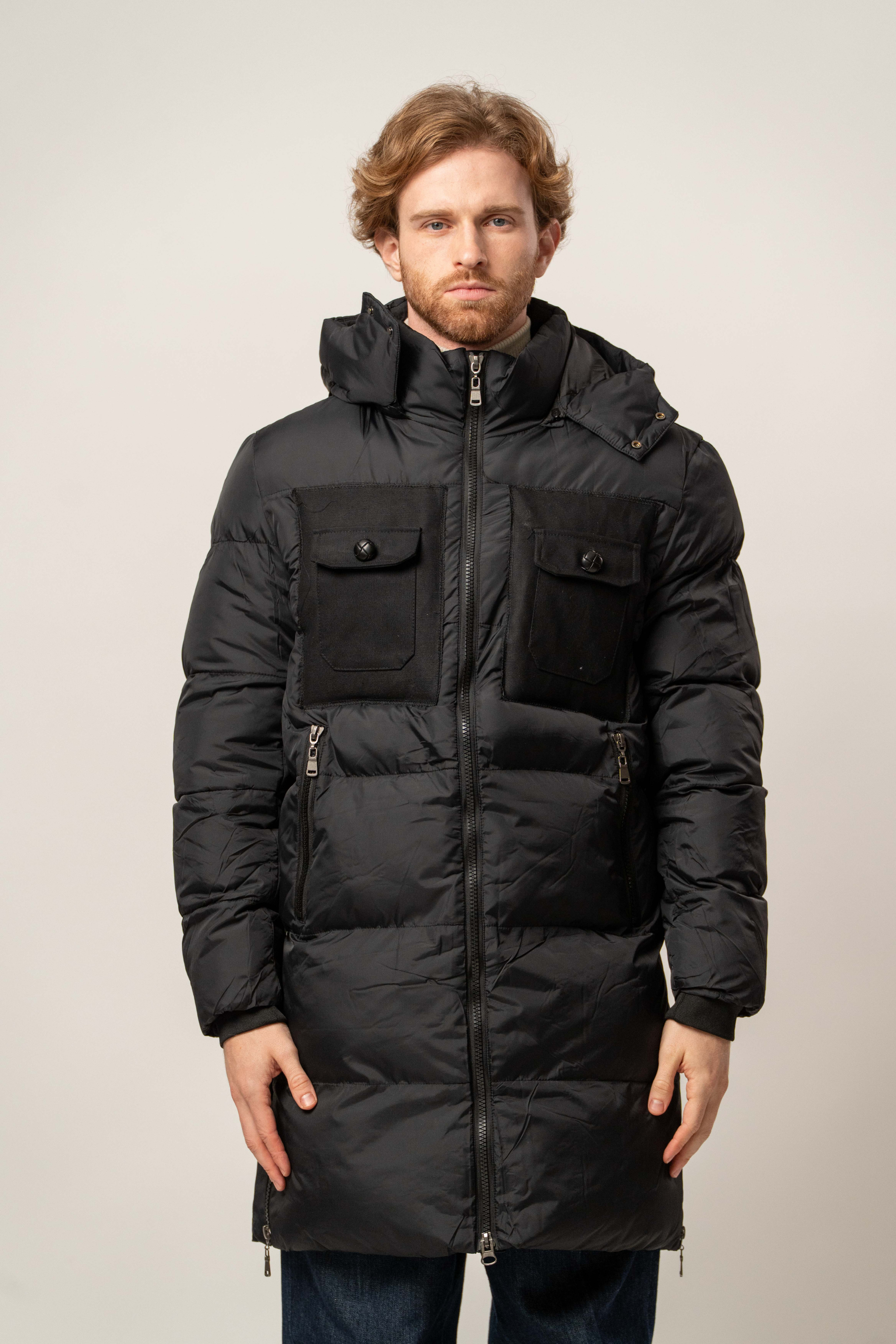 giubbotto lungo nylon con tasche