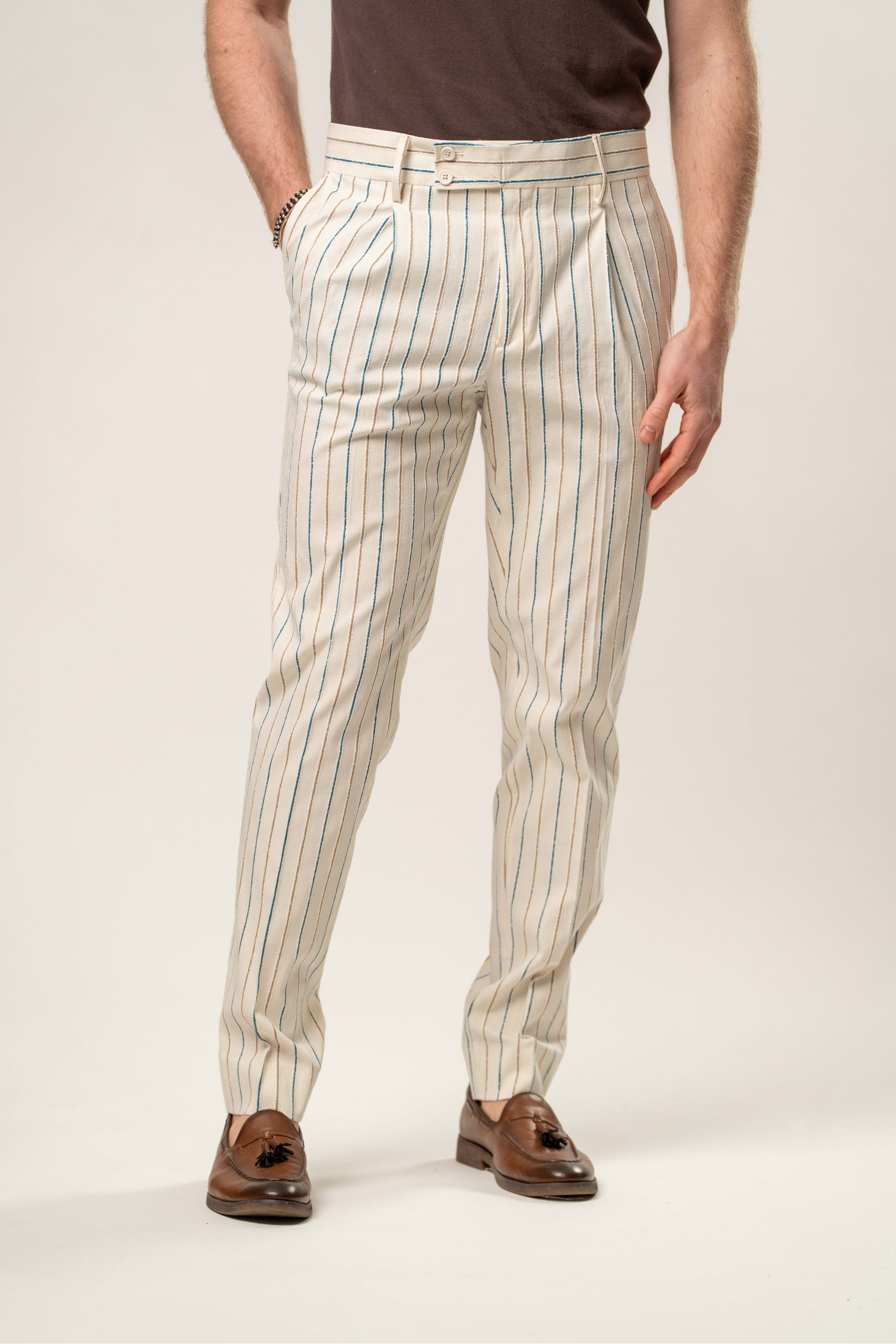 Pantalone Punto Napoli a righe blu e beige