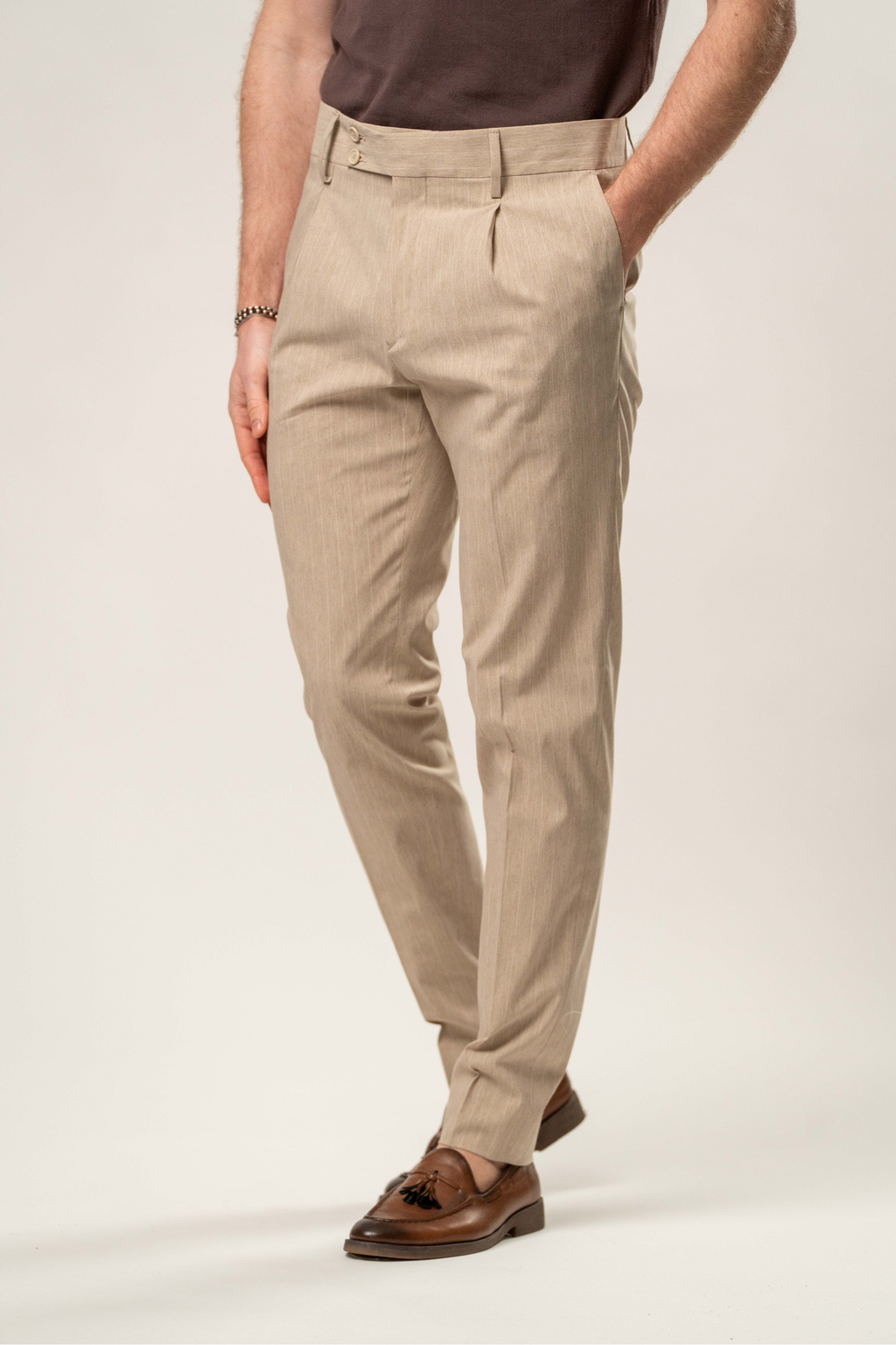 Pantalone Punto Napoli beige a righe