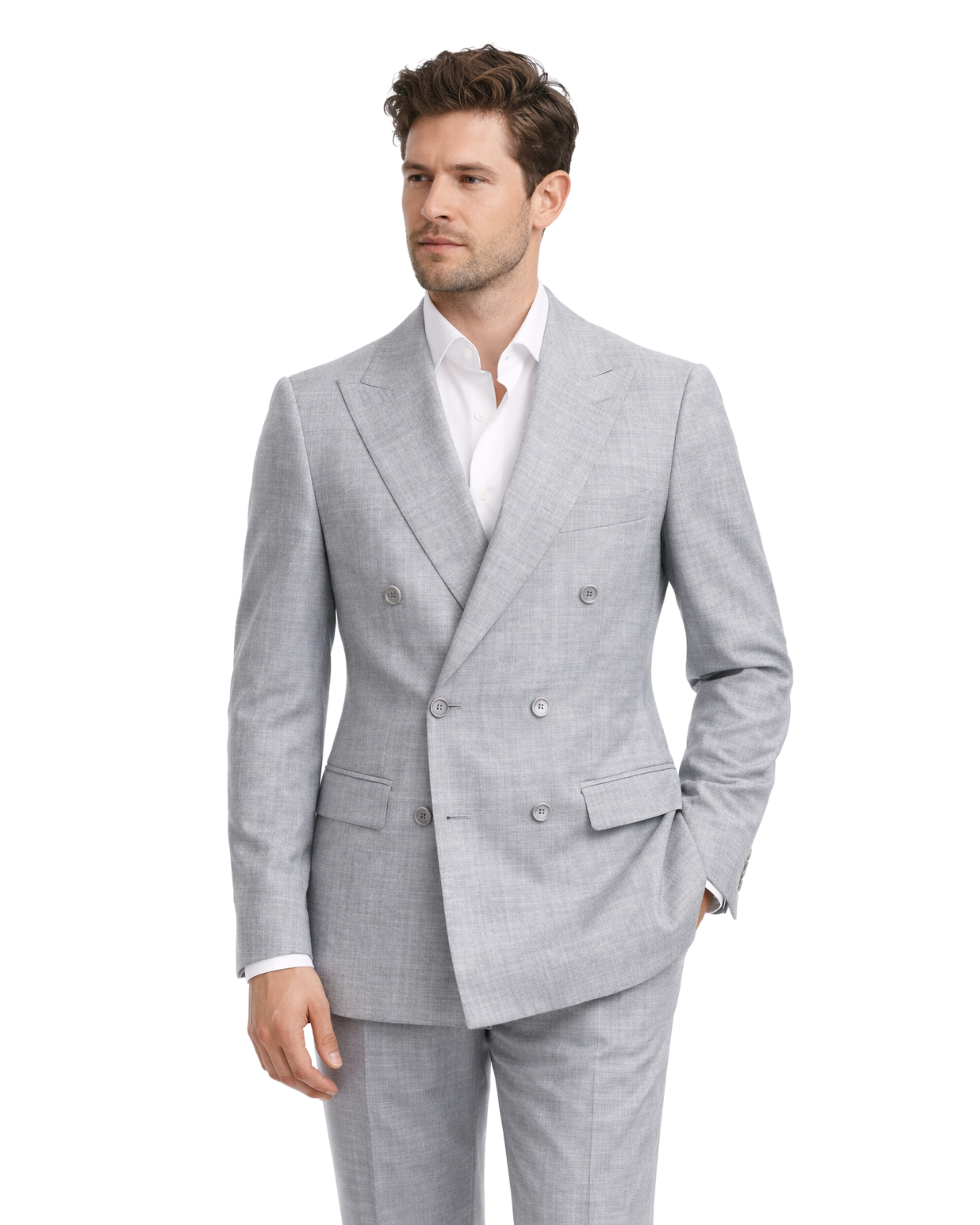 Abito Uomo Doppiopetto Grigio Fresco Lana – 100% Wool