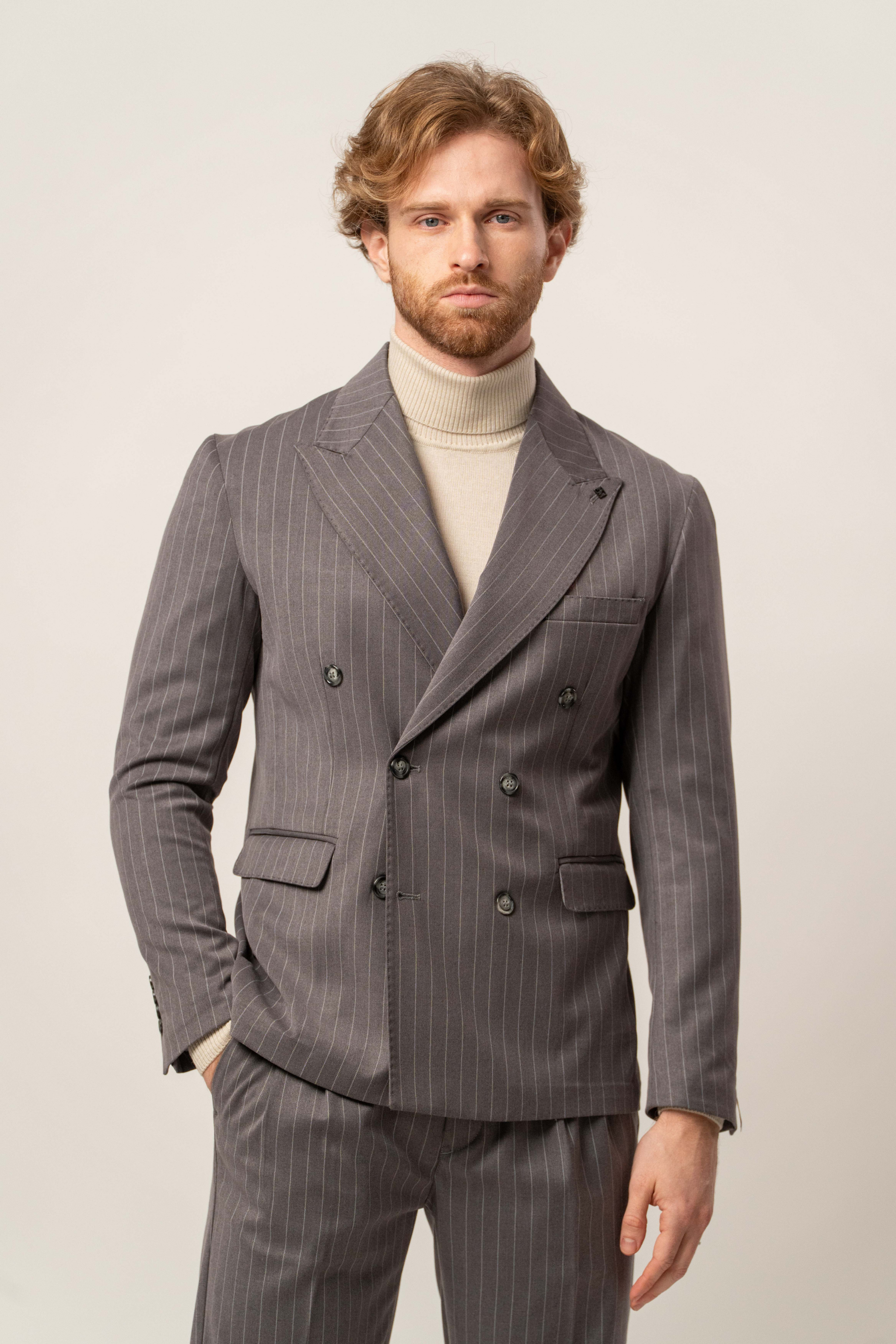 Giacca gessata doppiopetto – Karl Mommoo