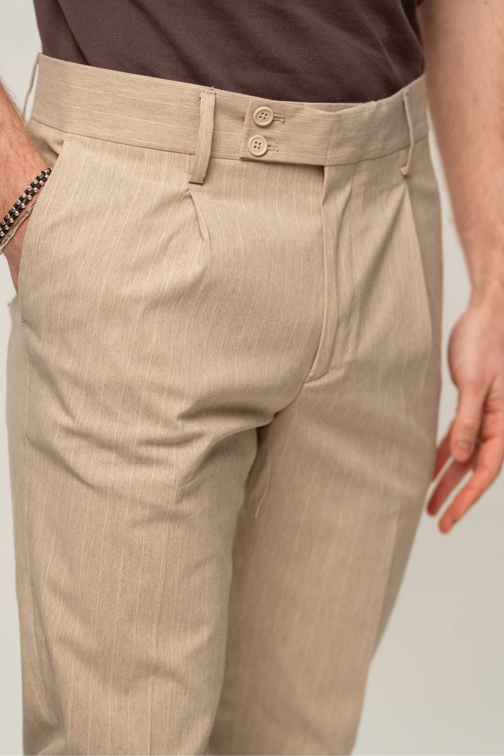 Pantalone Punto Napoli beige a righe