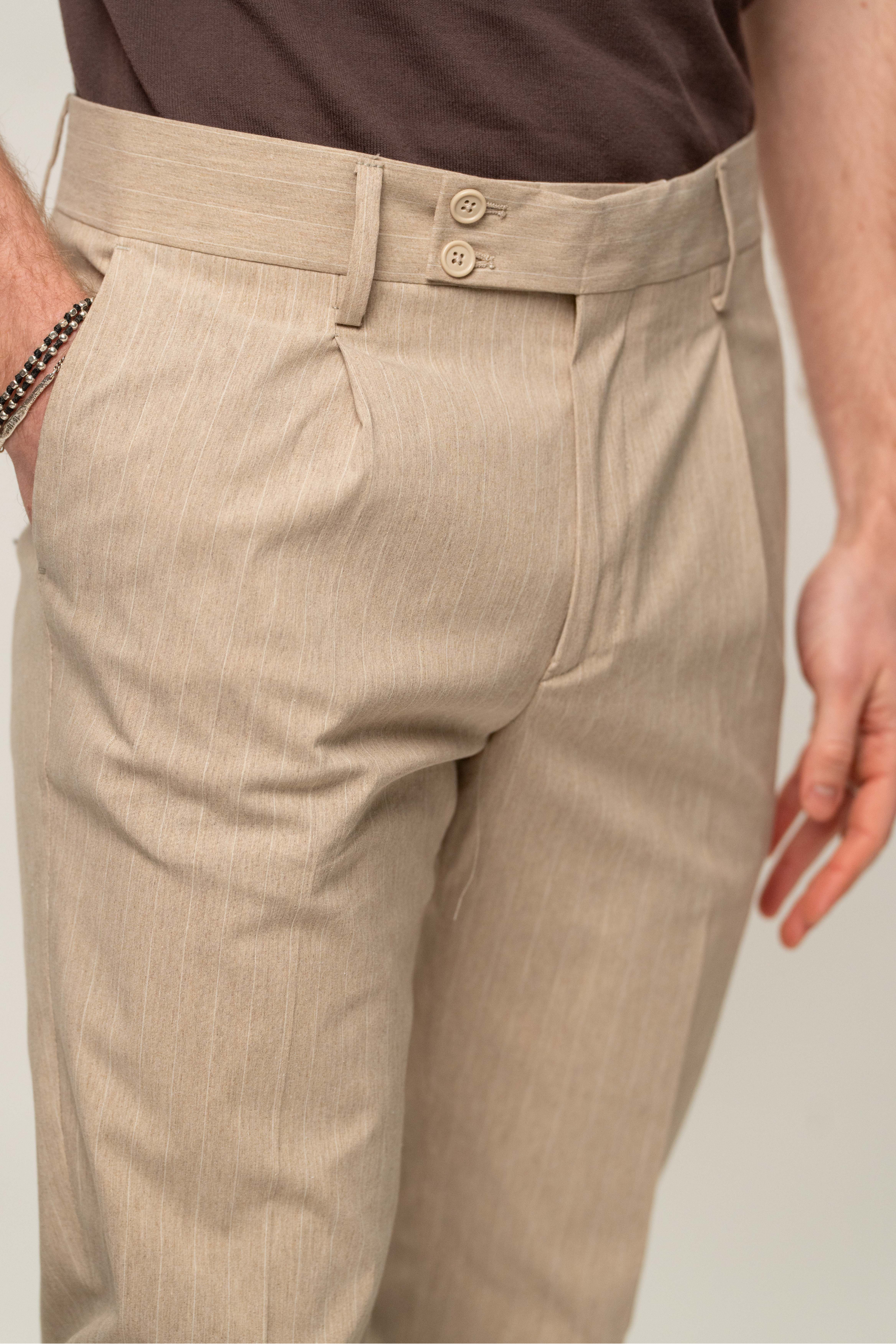 Pantalone Punto Napoli beige a righe