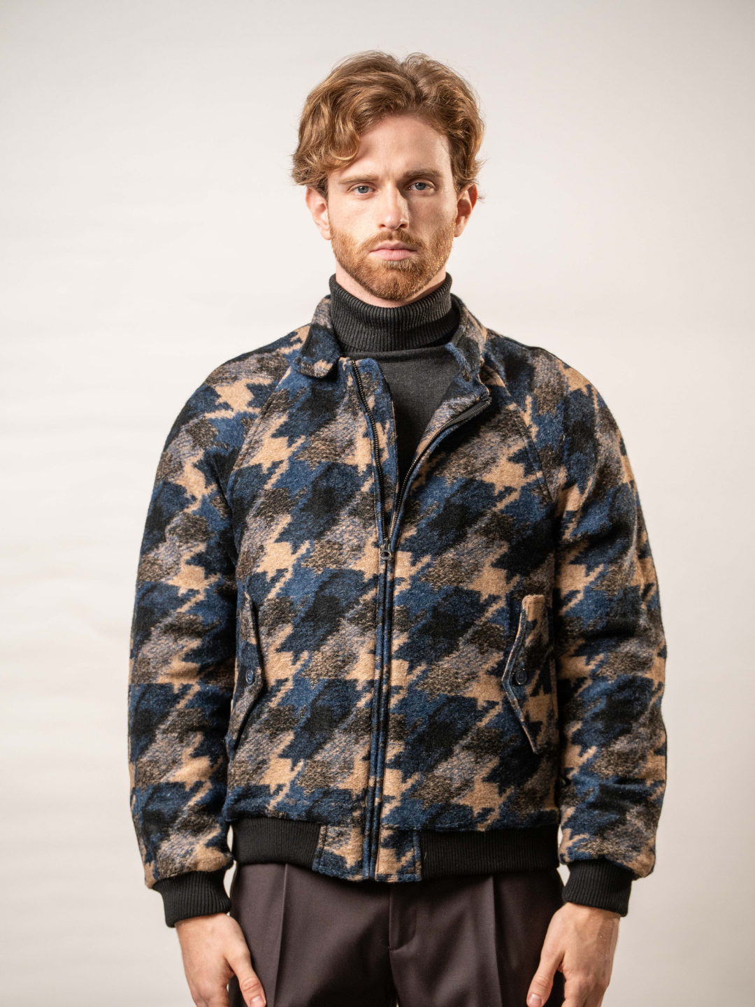 Giubbino pied de poule blu in misto lana – Karl Mommoo