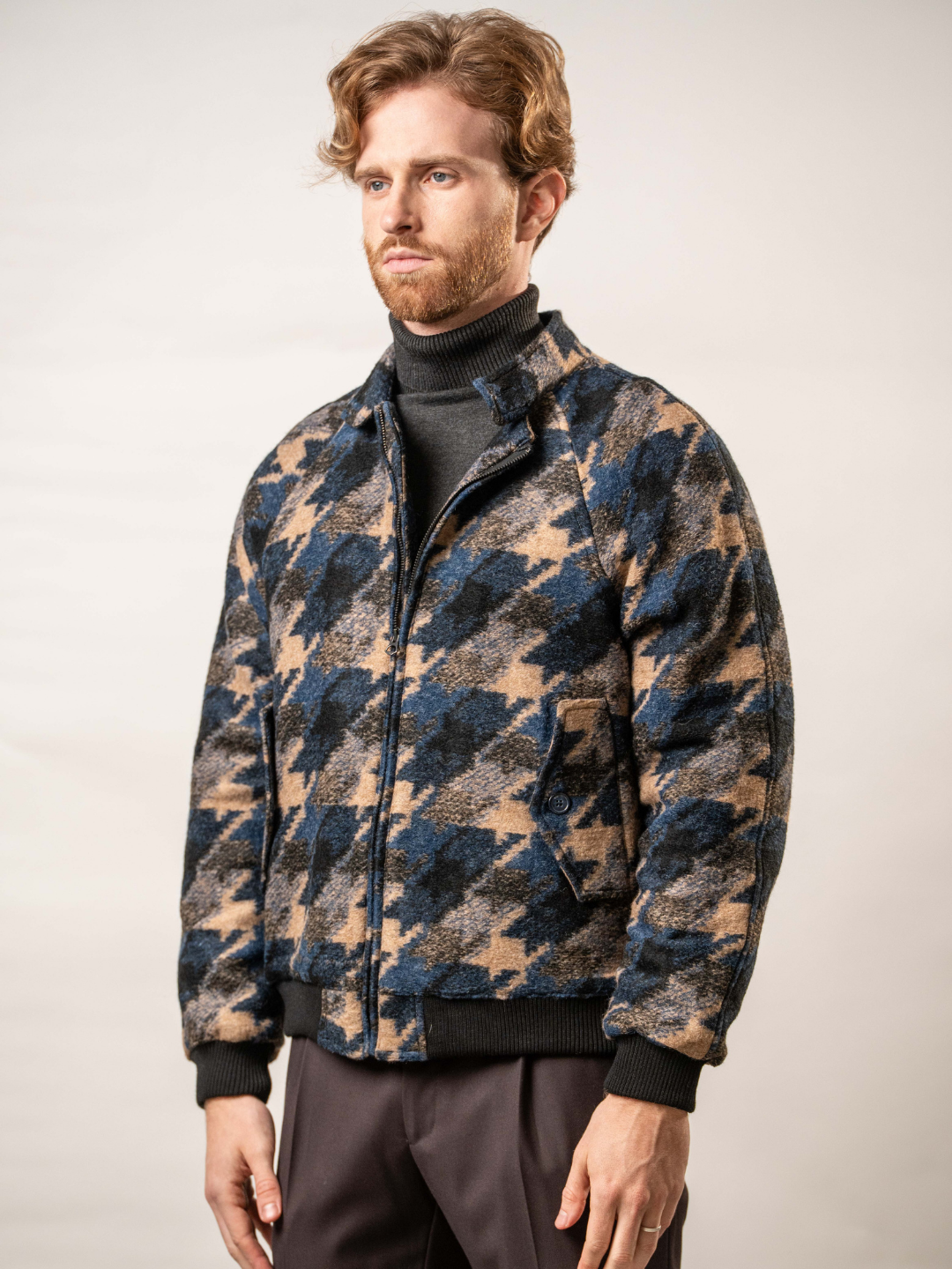 Giubbino pied de poule blu in misto lana – Karl Mommoo