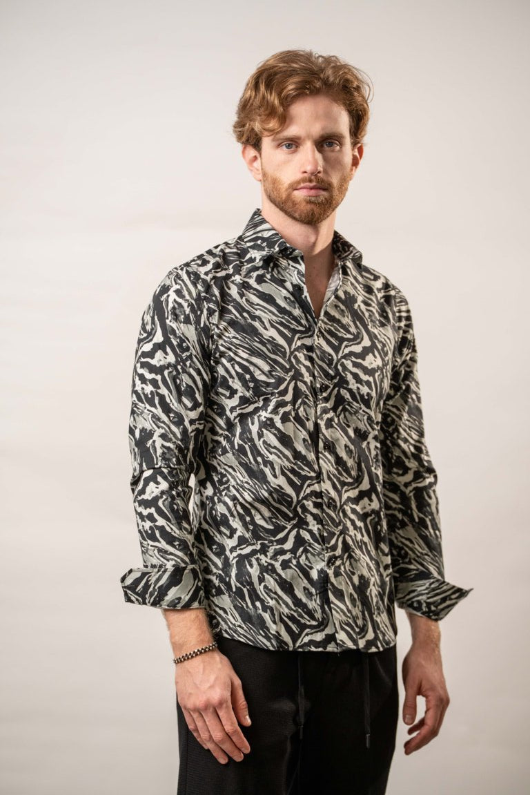 Camicia fantasia astratta bianco e nero - Karl Mommoo