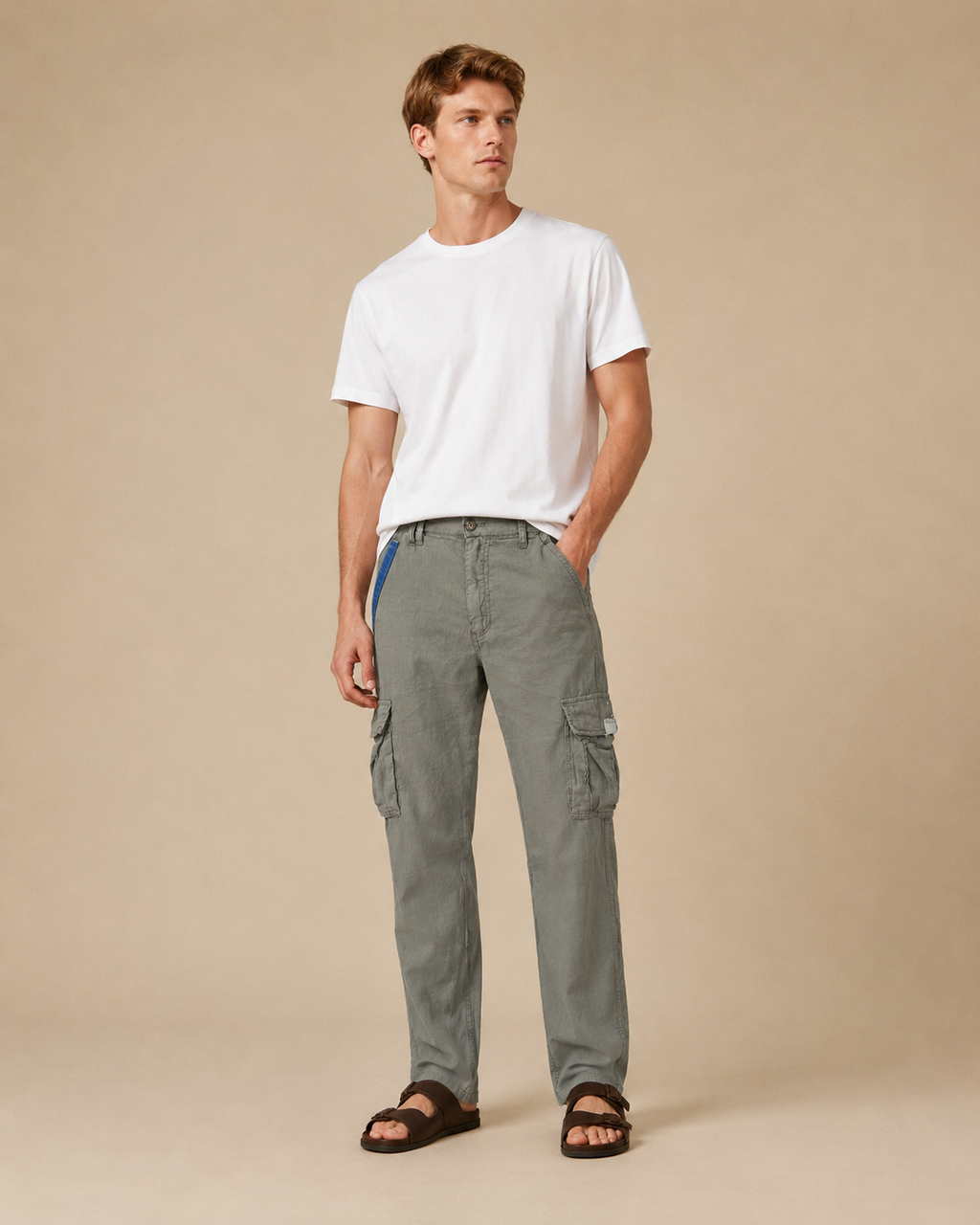 Pantalone cargo con inserti in denim