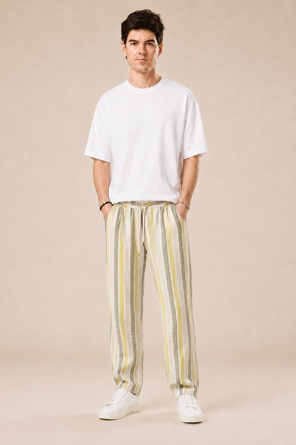 Pantalone con laccio regular fit 100% Lino