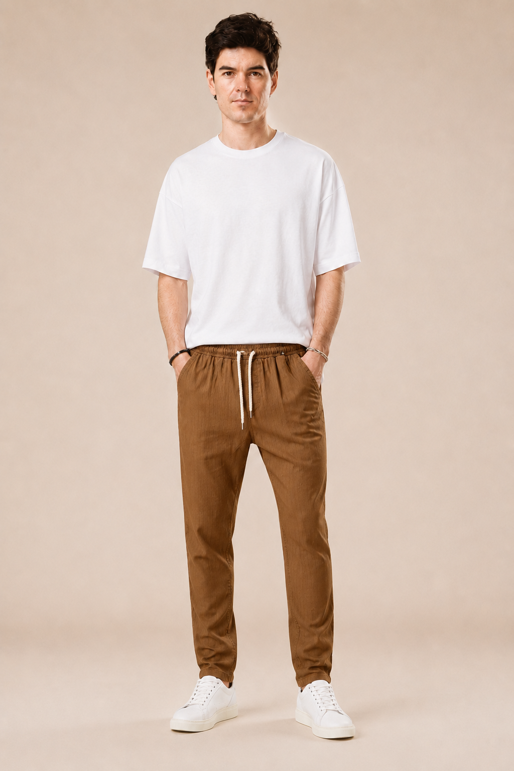 Pantalone con laccio regular fit 100% Lino