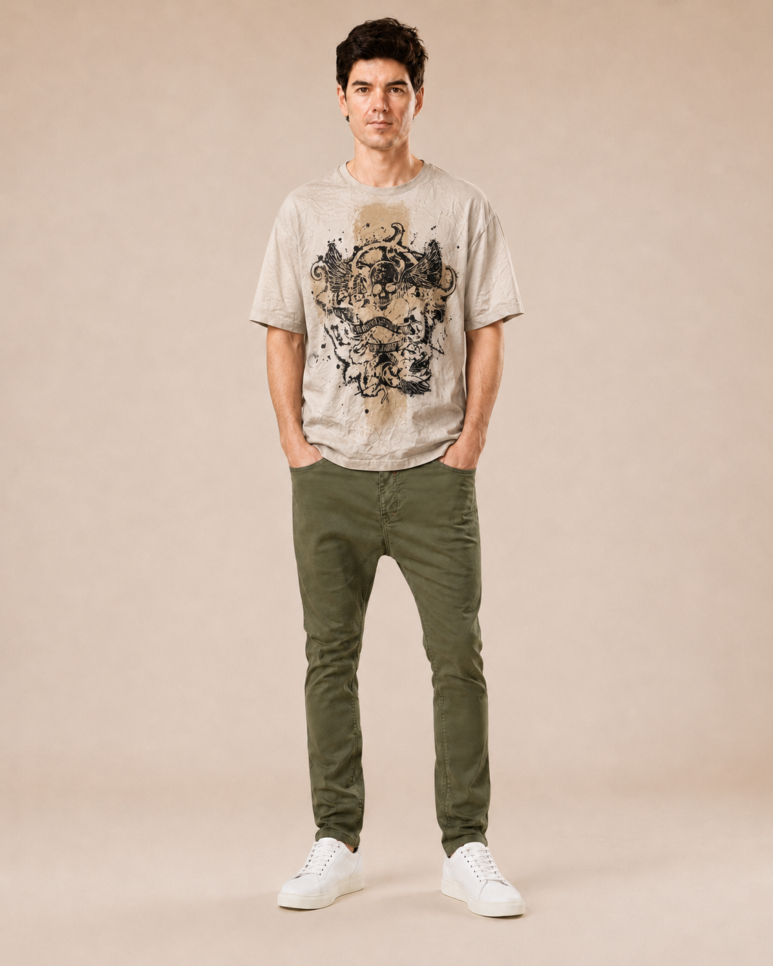 Tee vintage doppia stampa tinta 100% cotone