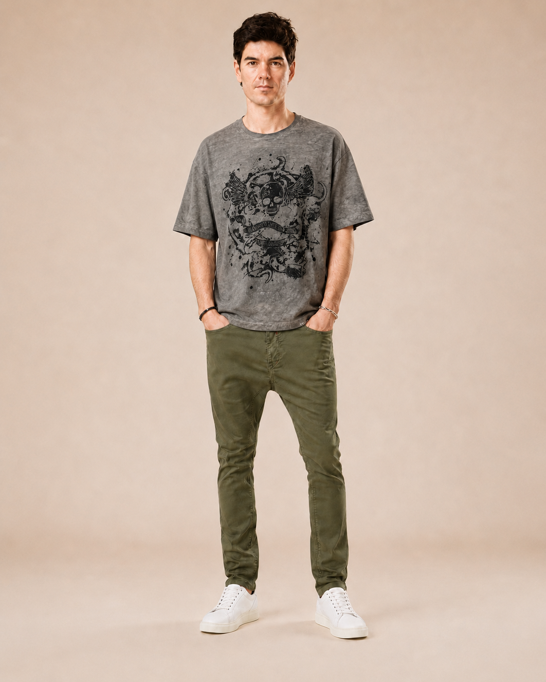 Tee vintage doppia stampa tinta 100% cotone