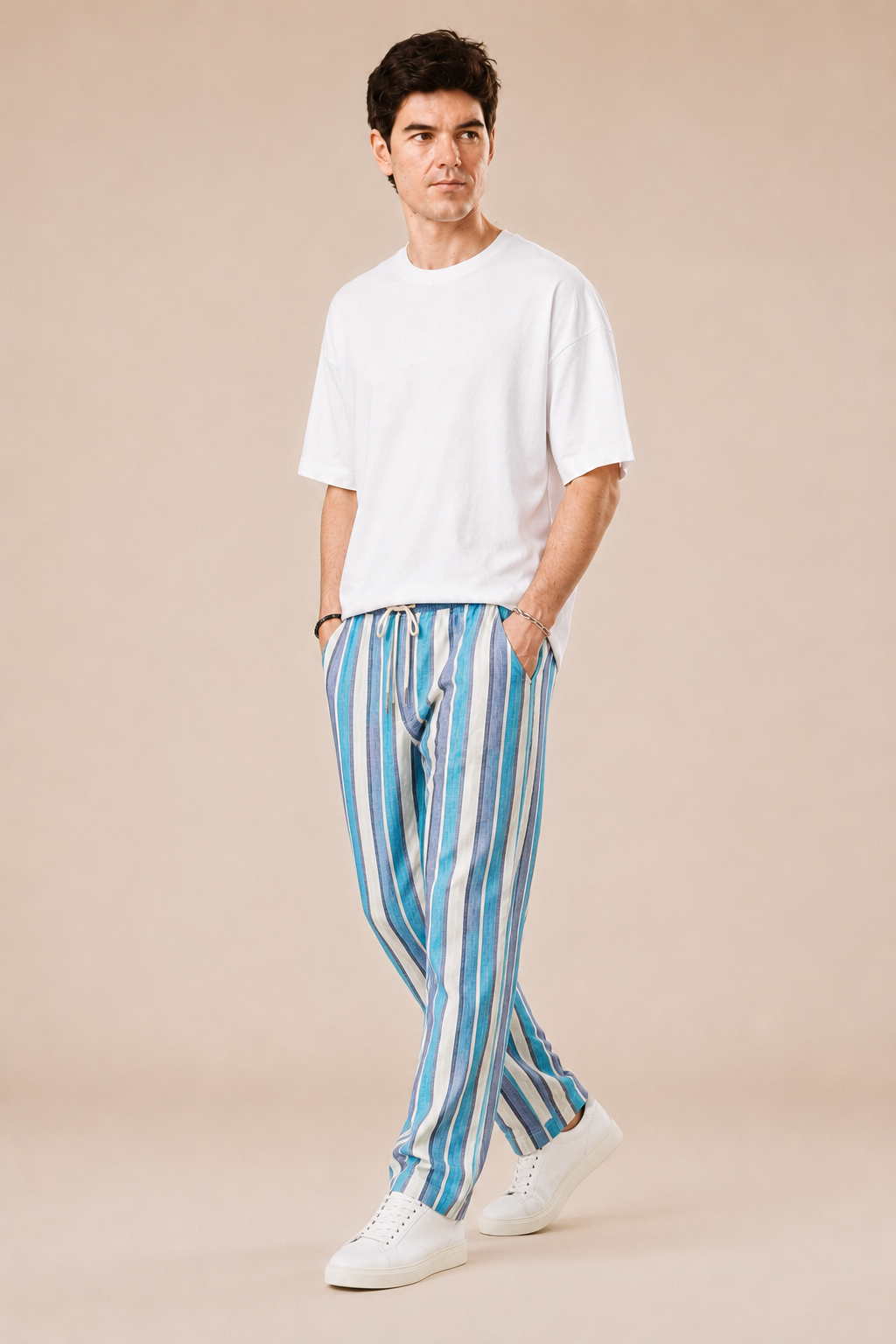 Pantalone con laccio regular fit 100% Lino