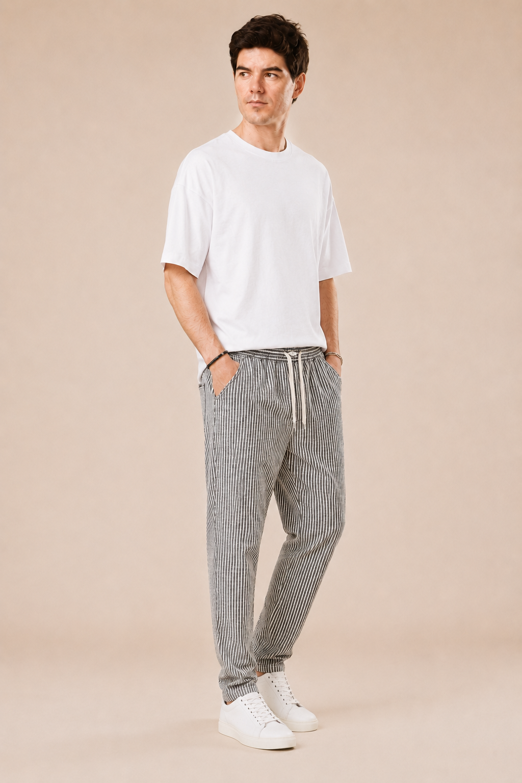 Pantalone con laccio regular fit 100% Lino