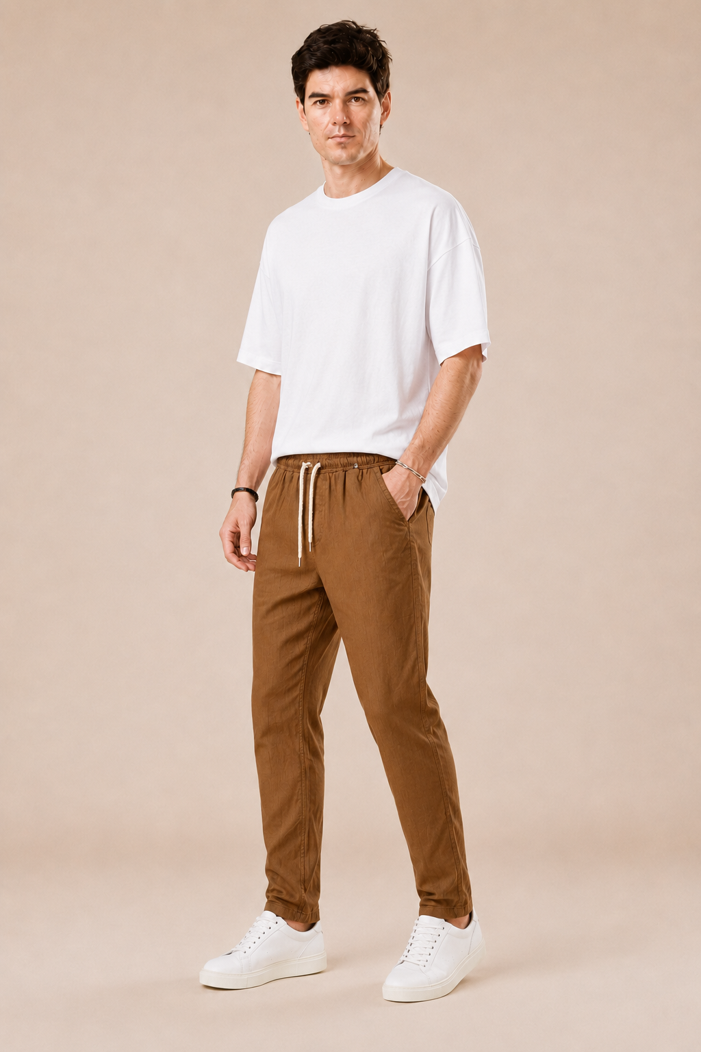 Pantalone con laccio regular fit 100% Lino